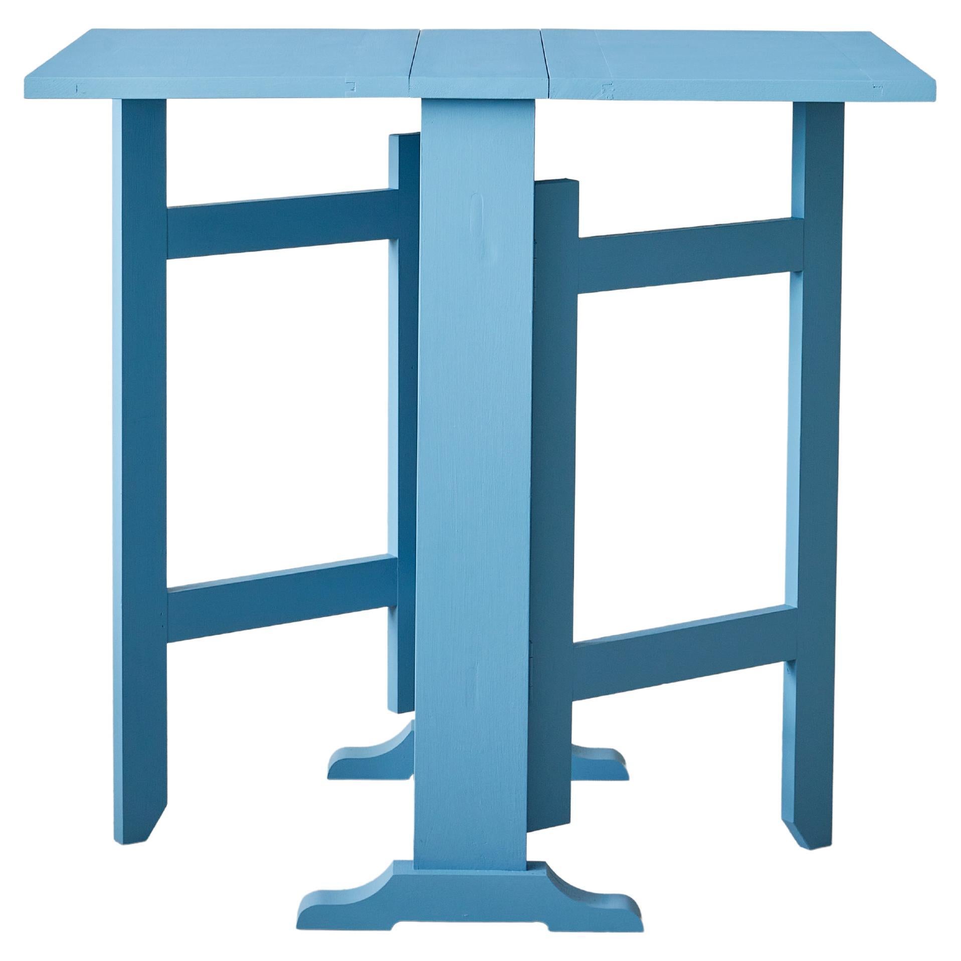 Contemporary Drop Leaf Table in Light Blue Painted Wood, Belgium For Sale
