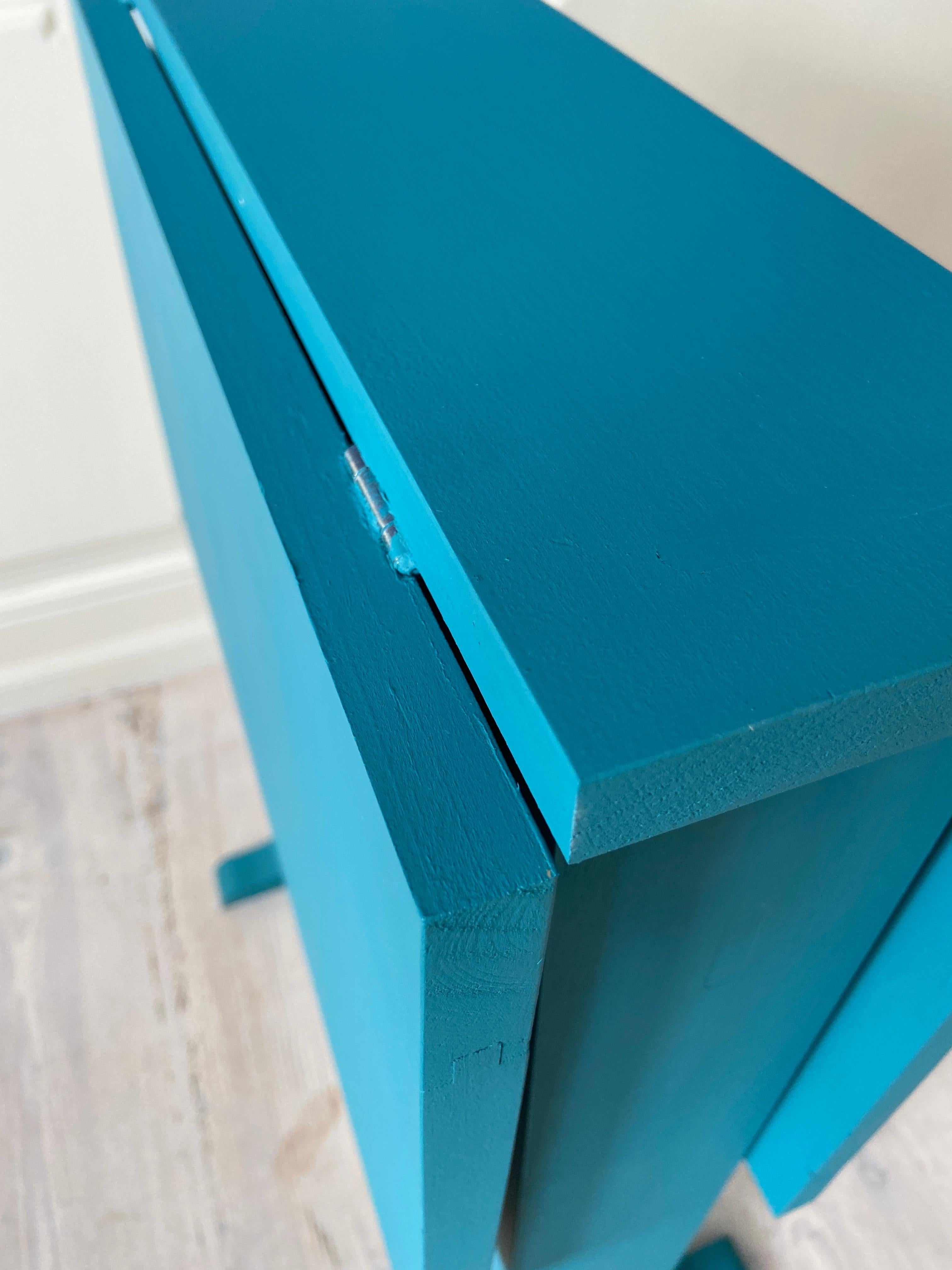 Contemporary Drop Leaf Table in Petrol Blue Painted Wood, Belgium 5