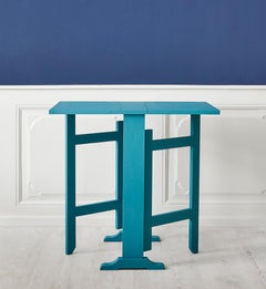 Contemporary Drop Leaf Table in Petrol Blue Painted Wood, Belgium