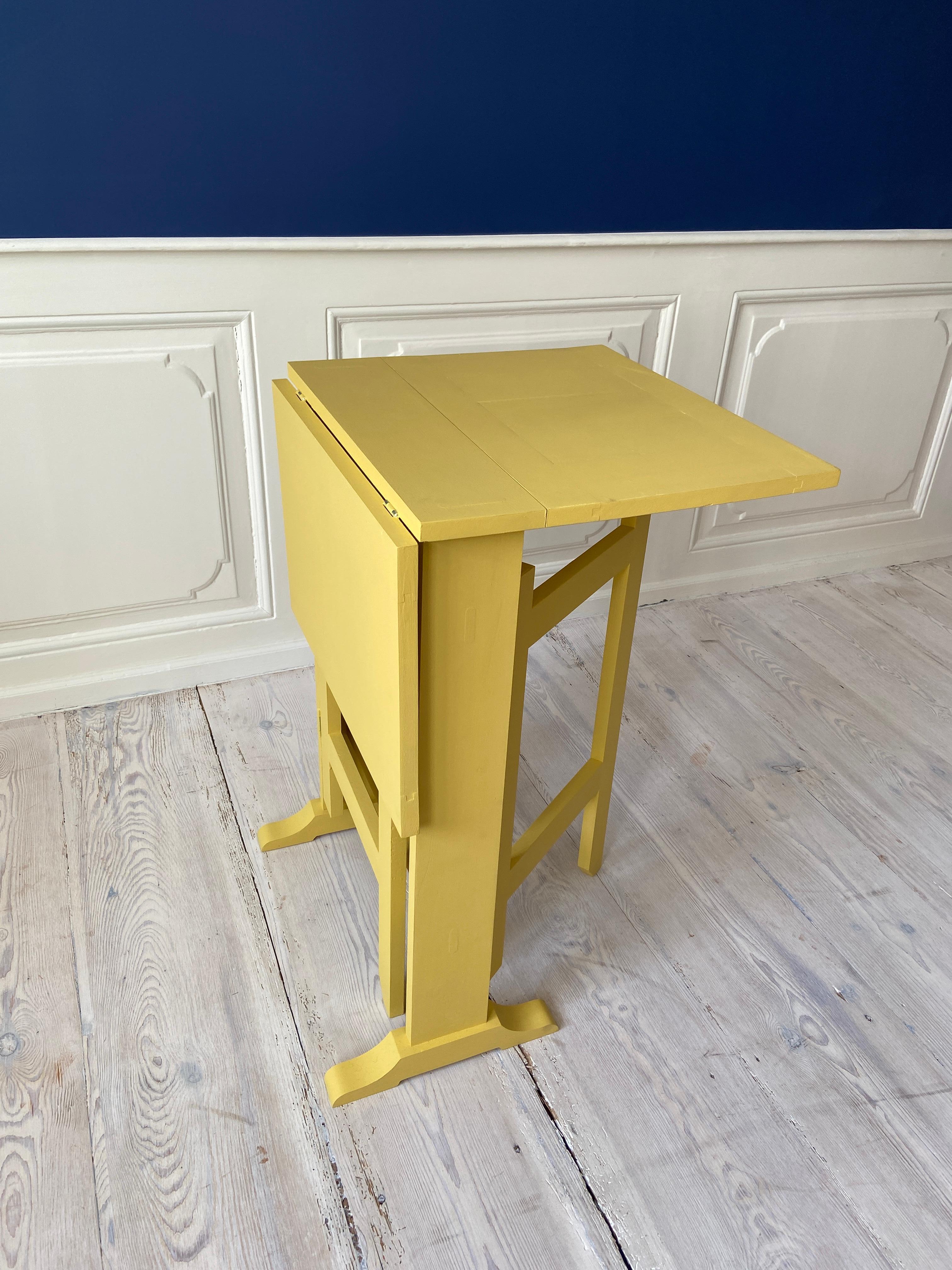 Belgian Contemporary Drop Leaf Table in Yellow Painted Wood, Belgium