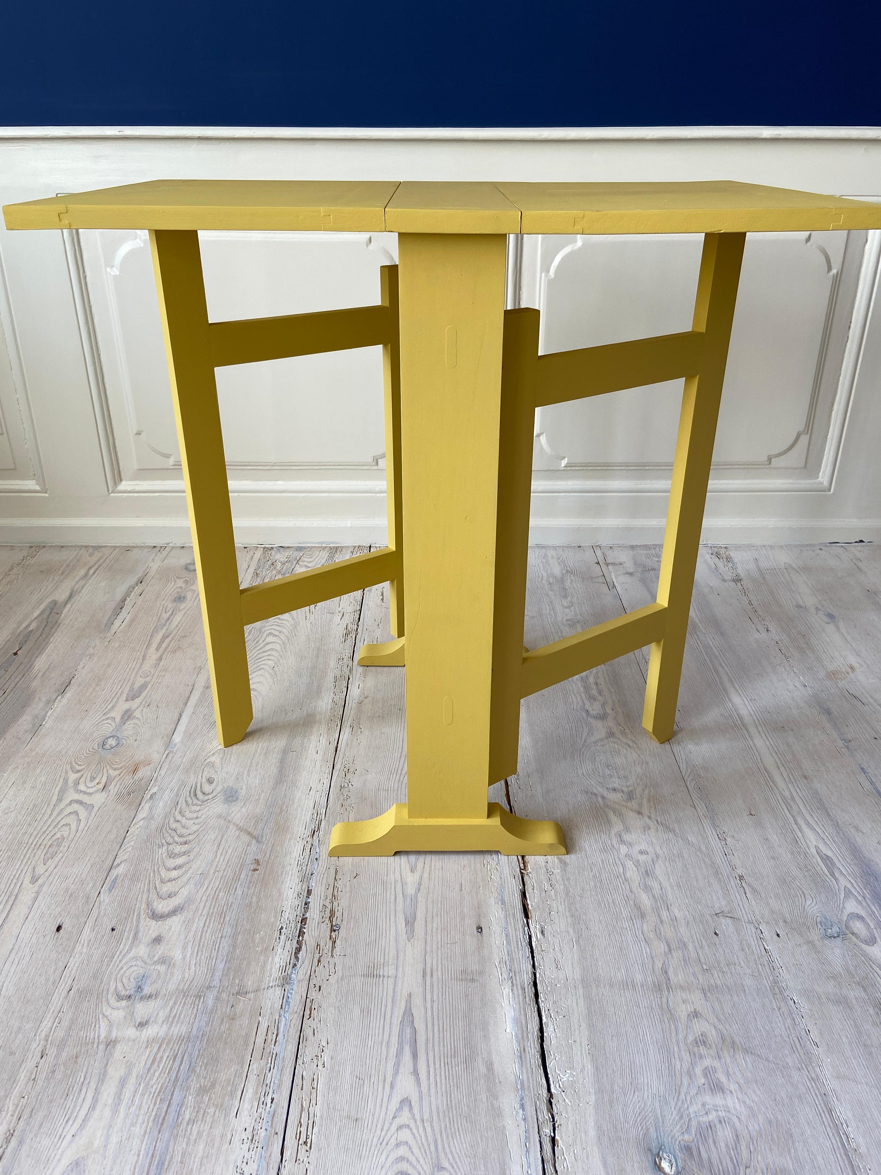 Contemporary Drop Leaf Table in Yellow Painted Wood, Belgium 1