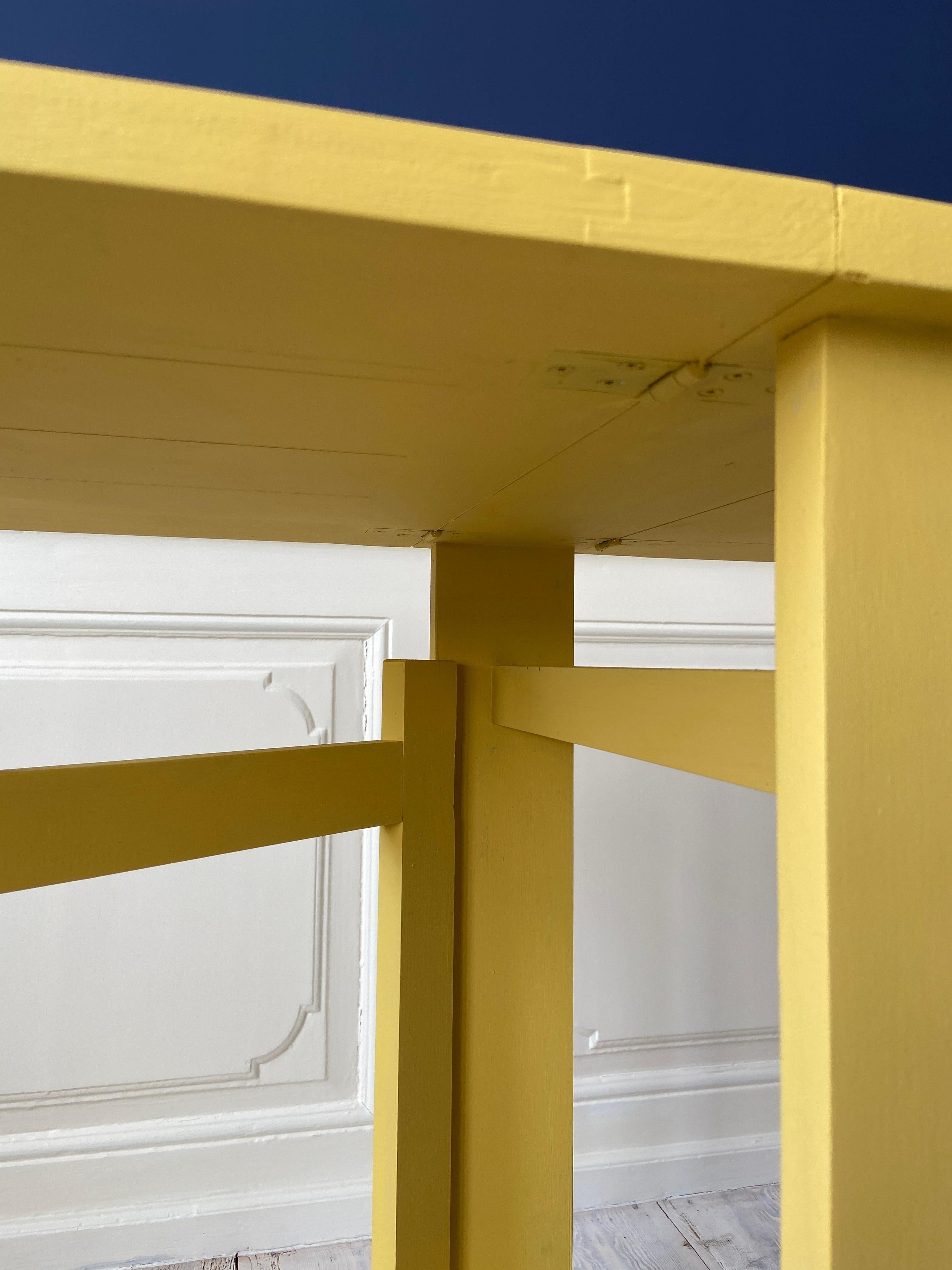 Contemporary Drop Leaf Table in Yellow Painted Wood, Belgium 3