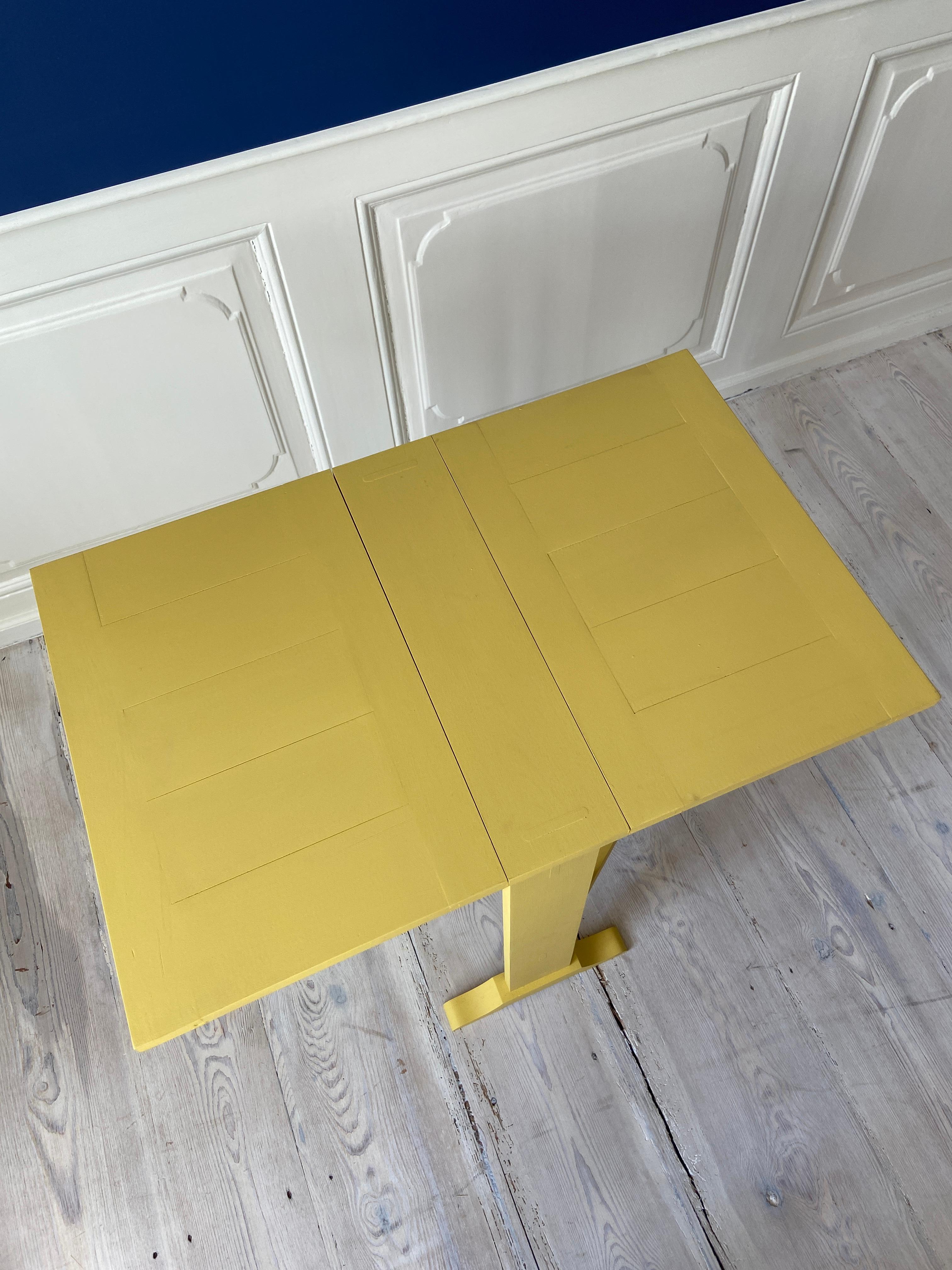 Contemporary Drop Leaf Table in Yellow Painted Wood, Belgium 5