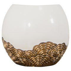 Contemporary Drumstool w/ Brass Hua Design in Cream Lacquer by Robert Kuo