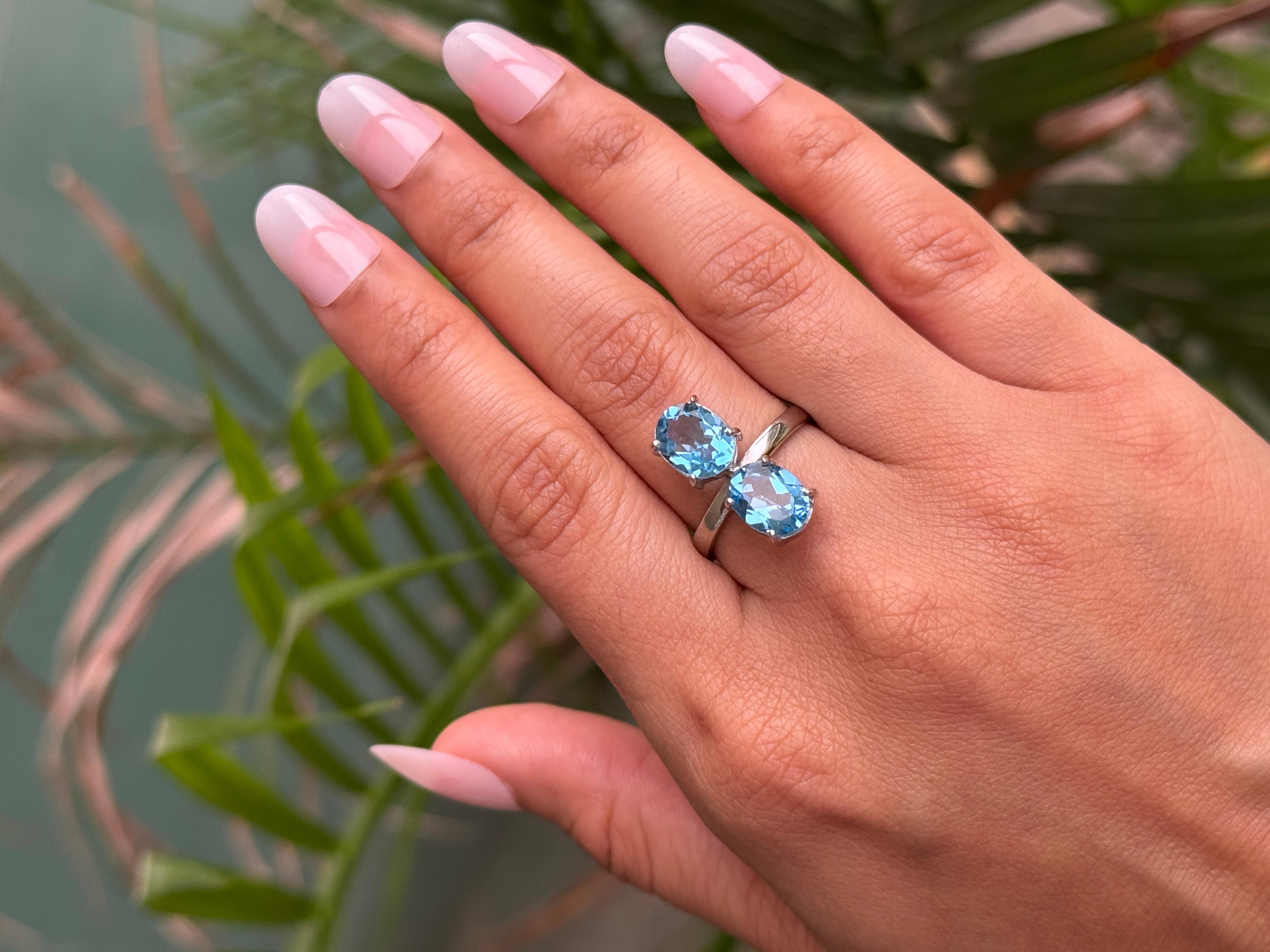 in vendita:  A. Silver 925 Toi et Moi - Anello ovale gemello di topazio blu da 5,49 carati 4
