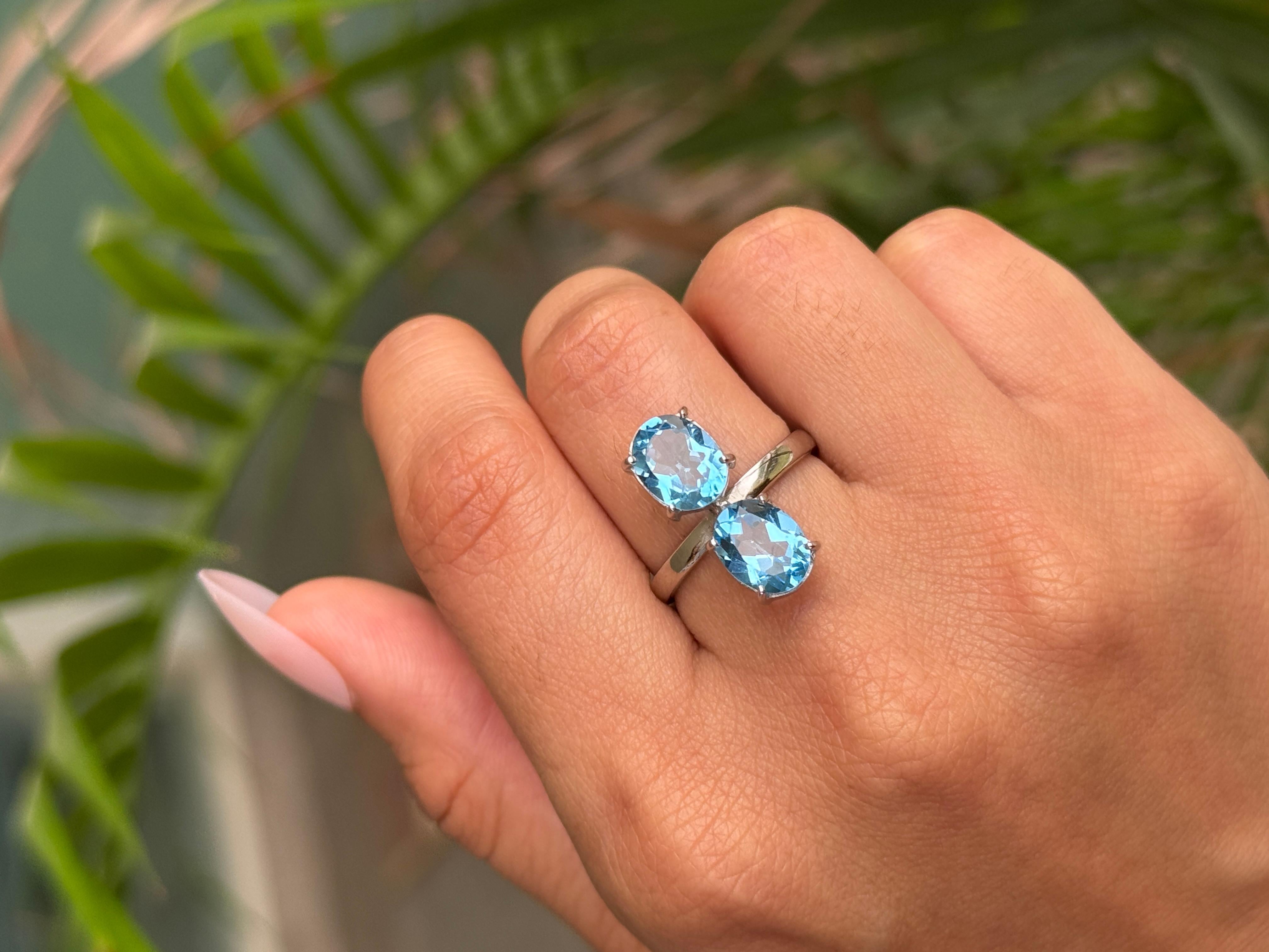 in vendita:  A. Silver 925 Toi et Moi - Anello ovale gemello di topazio blu da 5,49 carati 8