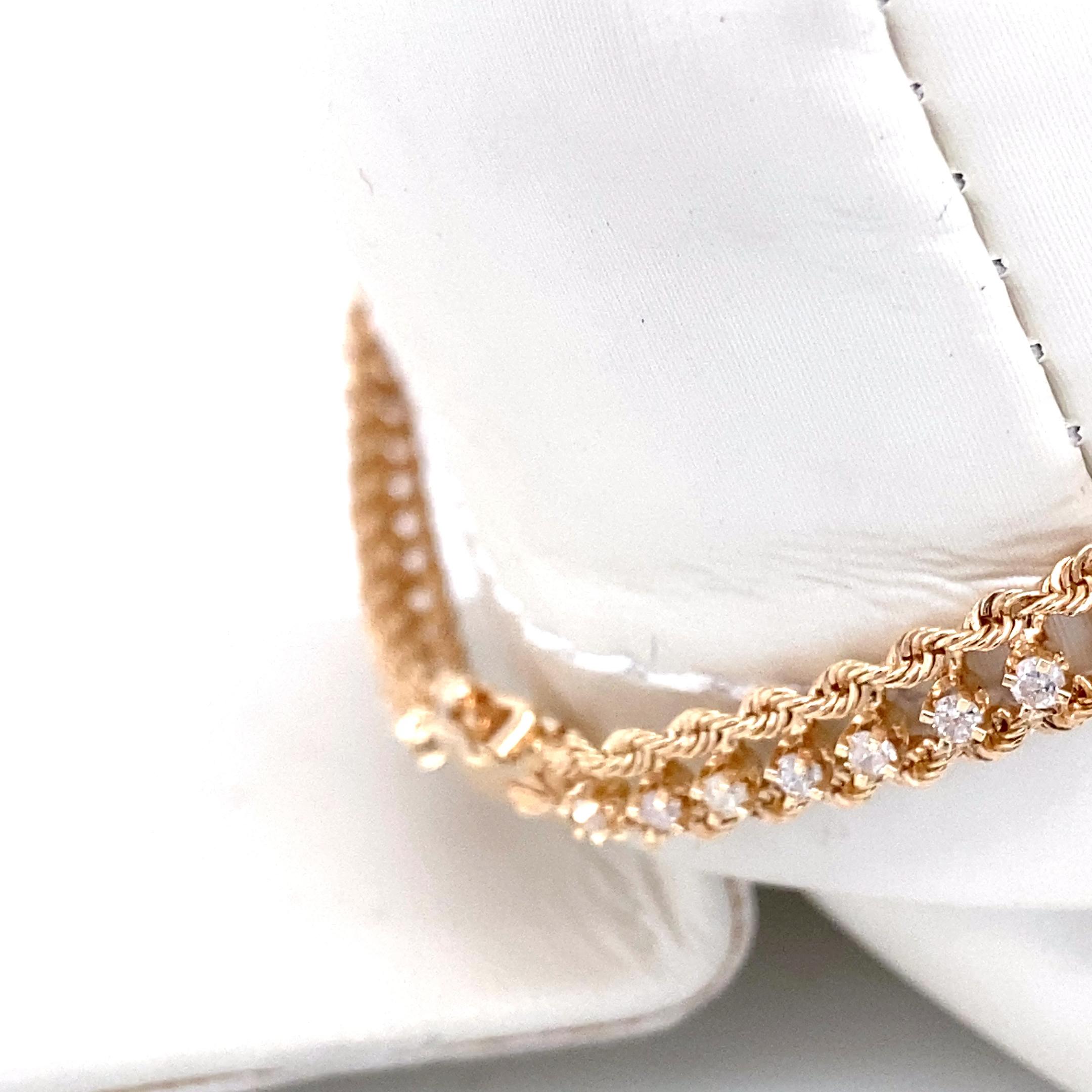 Contemporain Bracelet contemporain en or jaune 14 carats avec deux cordes et une ligne de diamants de 1,40 carat 7