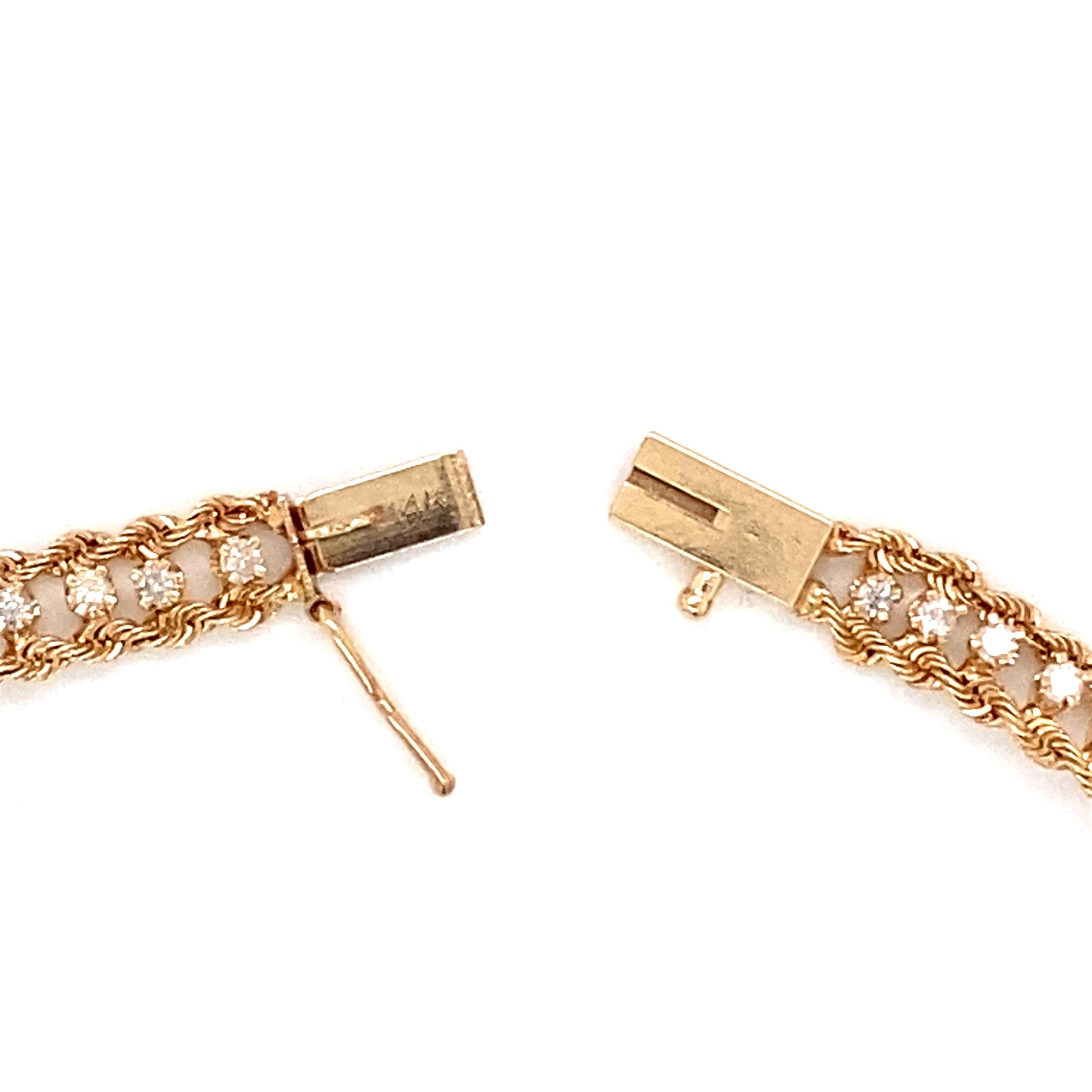 Bracelet contemporain en or jaune 14 carats avec deux cordes et une ligne de diamants de 1,40 carat 7