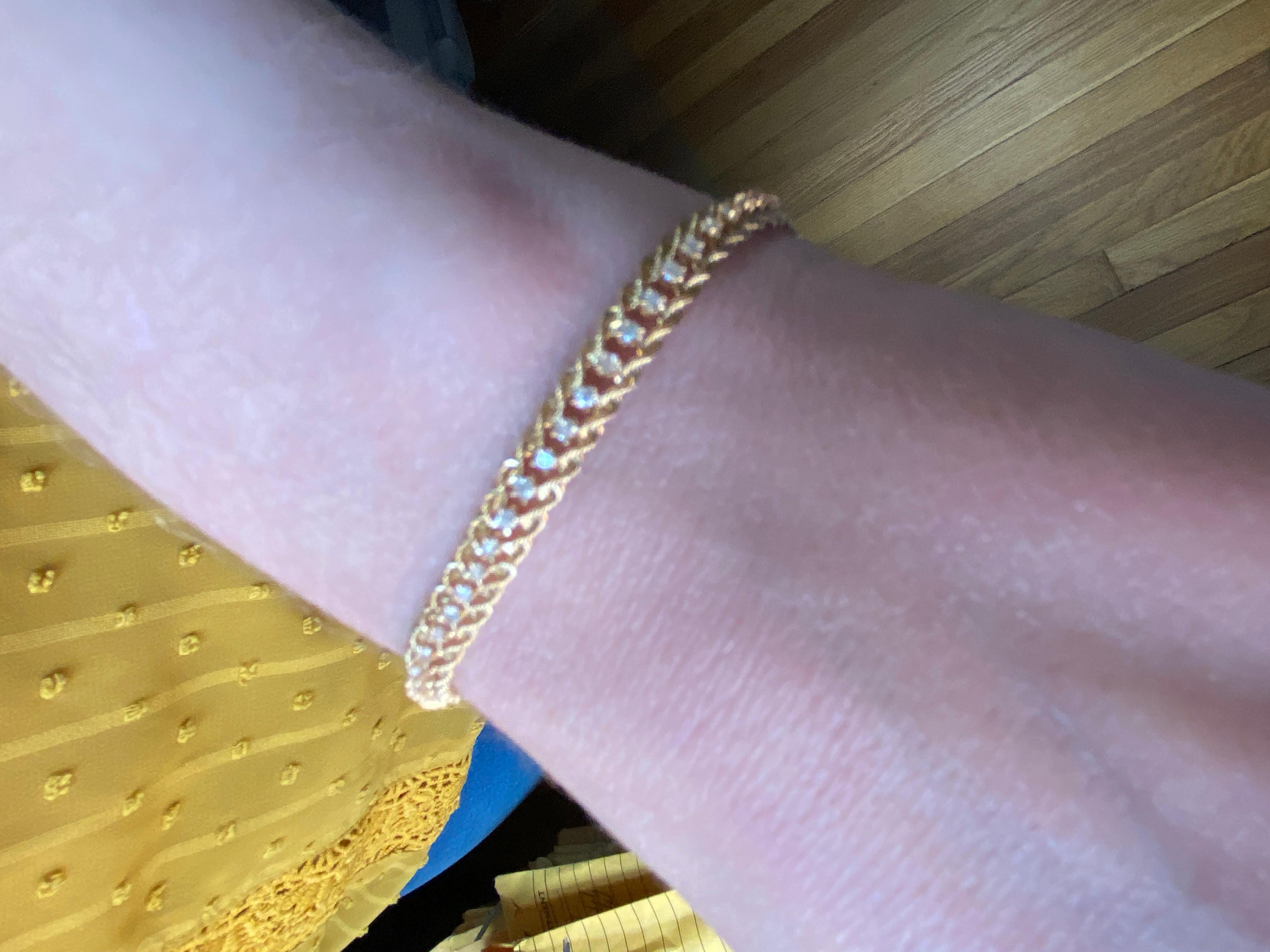 Bracelet contemporain en or jaune 14 carats avec deux cordes et une ligne de diamants de 1,40 carat 7