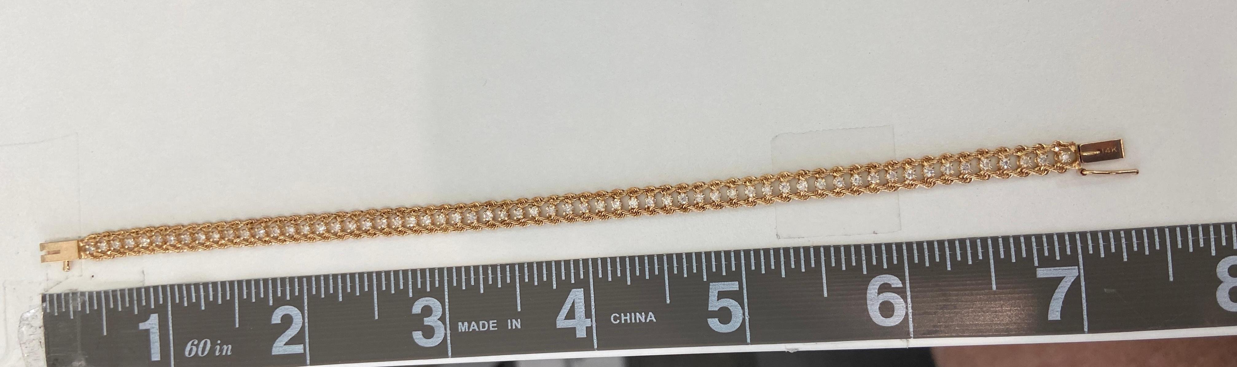 Bracelet contemporain en or jaune 14 carats avec deux cordes et une ligne de diamants de 1,40 carat 7