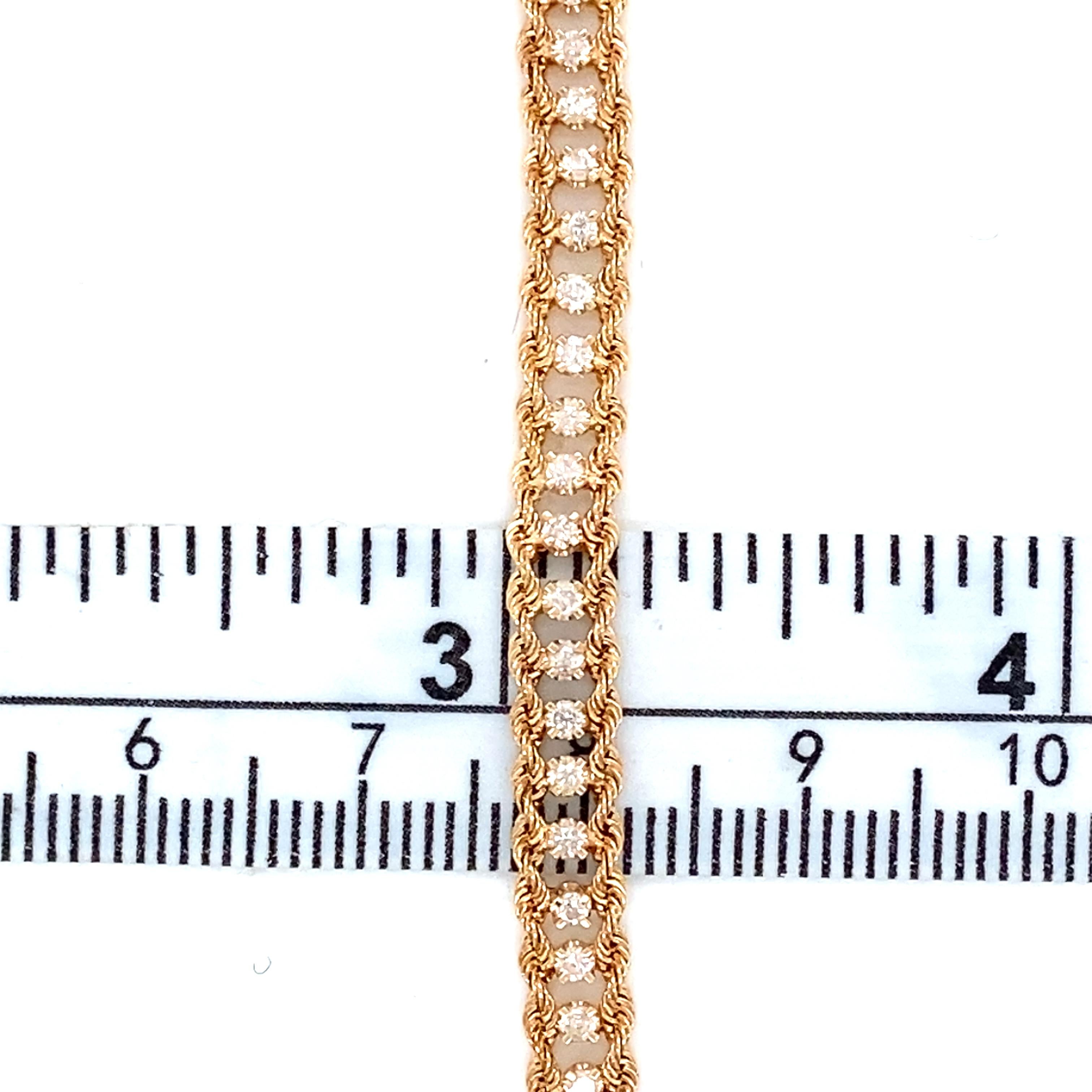 Bracelet contemporain en or jaune 14 carats avec deux cordes et une ligne de diamants de 1,40 carat 7