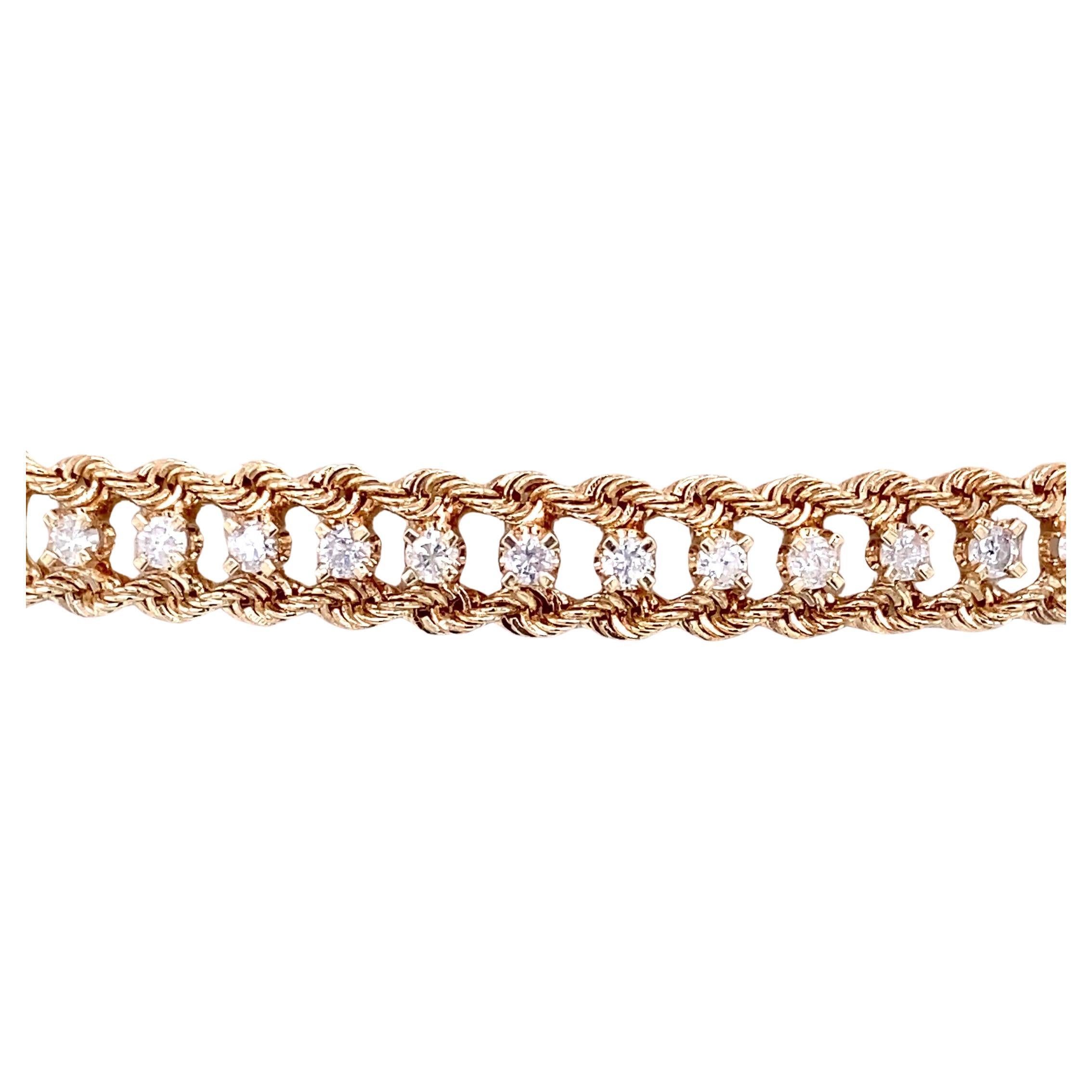 Bracelet contemporain en or jaune 14 carats avec deux cordes et une ligne de diamants de 1,40 carat 7". en vente