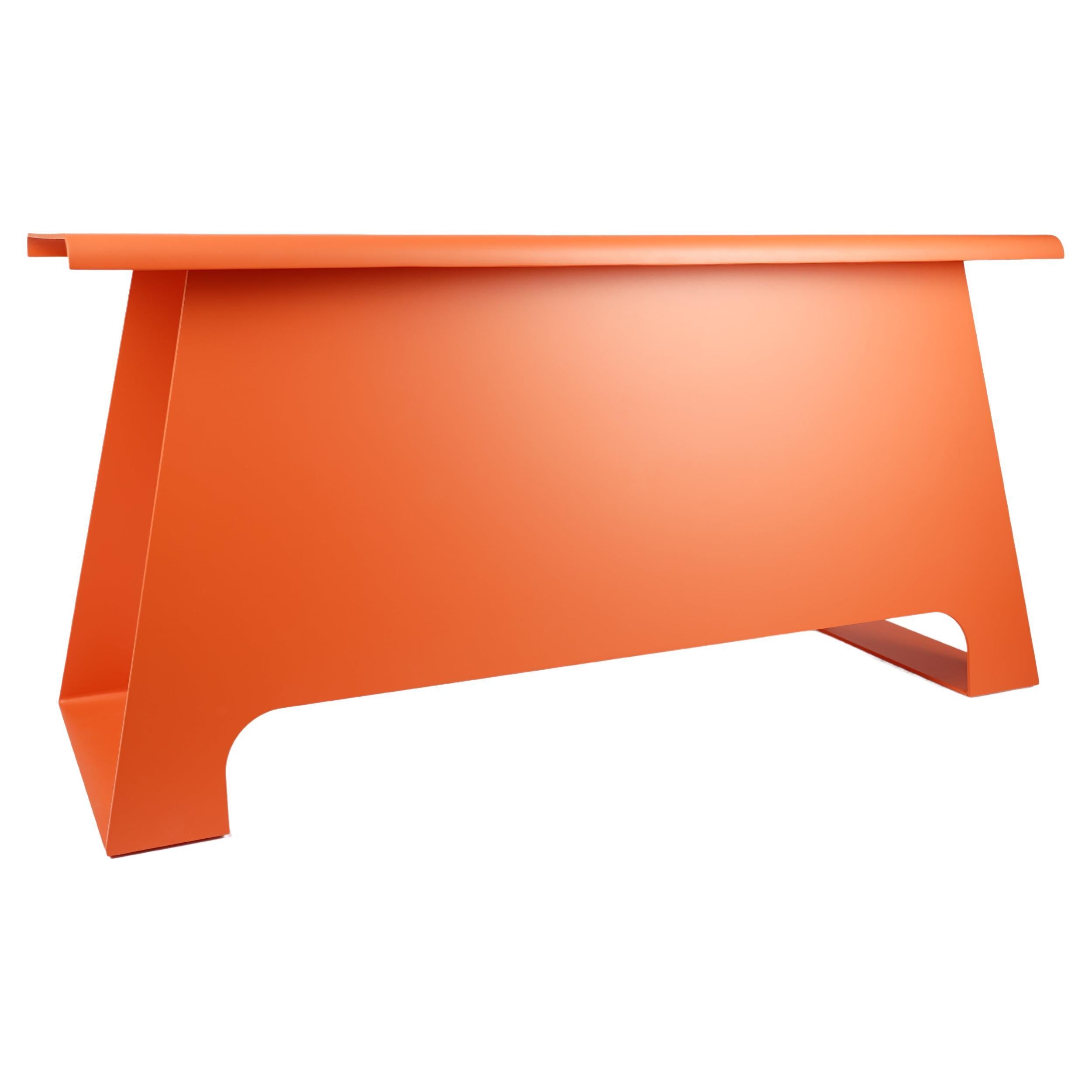 Contemporary Dutch Design Bench Side Table Metal Indoor Outdoor/ Salmon Orange For Sale