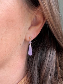 Contemporary Dyed Purple Jadeite 10k Yellow Gold Drop Earrings