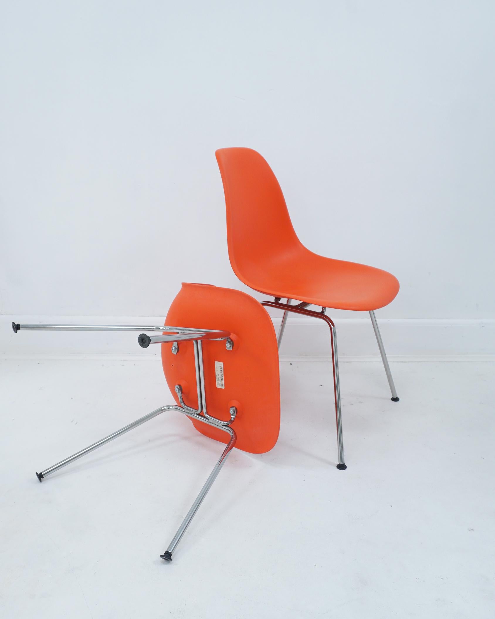 Post-Modern Contemporary Eames Orange Red Molded Plastic Side Chair For Sale