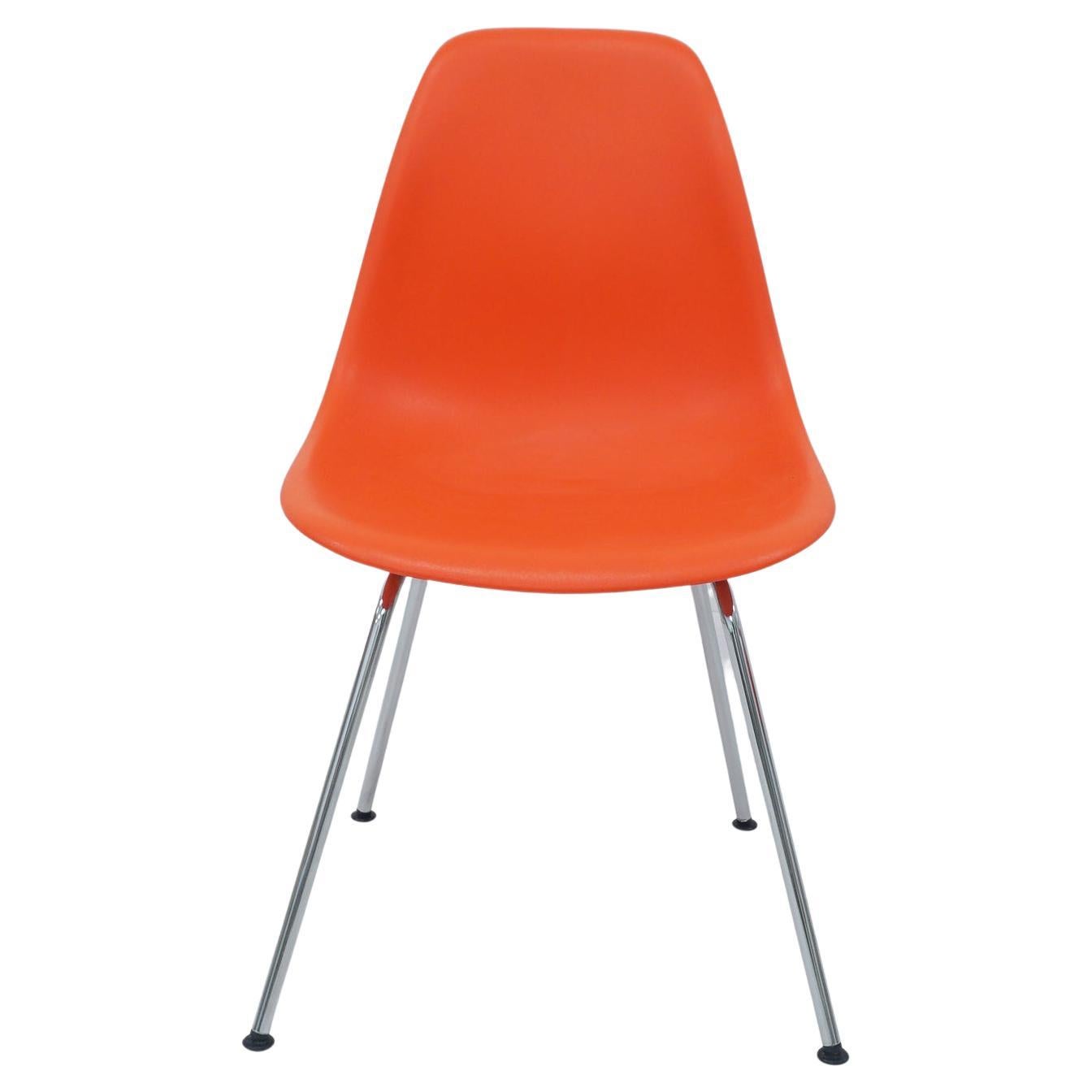 Contemporary Eames Orange Red Molded Plastic Side Chair For Sale