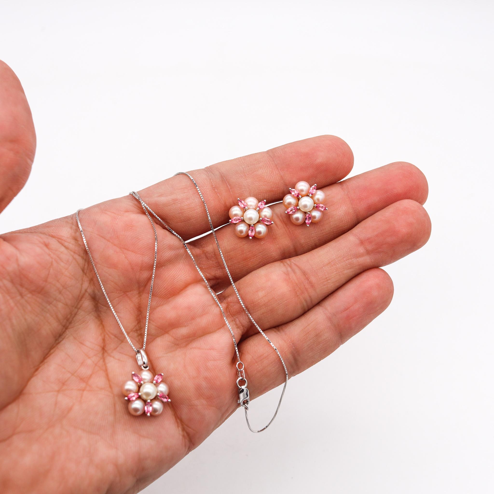 Zeitgenössische Ohrringe Suite 14Kt Gold 1,07 Karat mit rosa Saphiren und Perlen im Zustand „Hervorragend“ im Angebot in Miami, FL