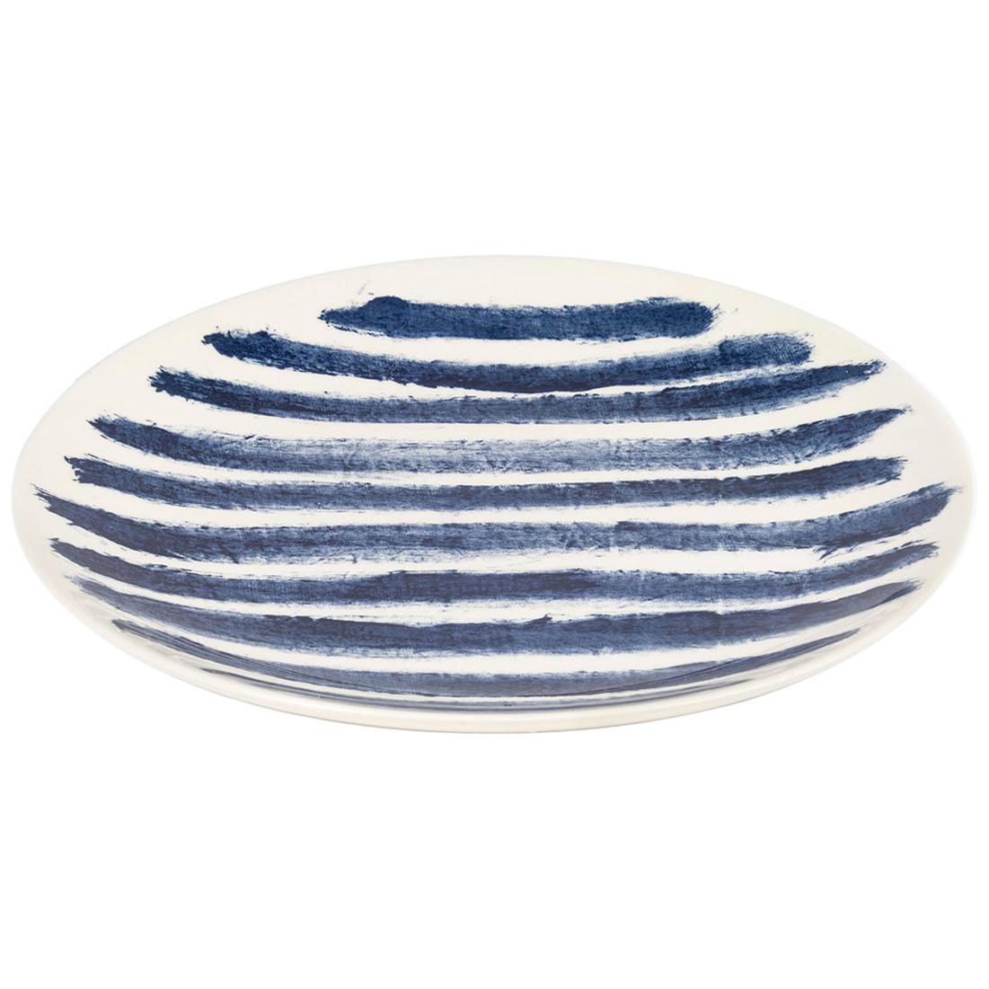 Contemporary Earthenware Dinner Plate with Classic Tones of English Delftware For Sale