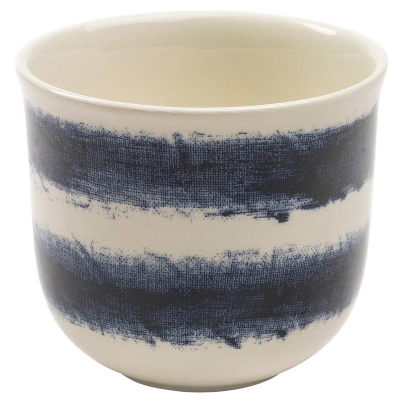 Contemporary Earthenware Espresso Cup with Classic Tones of English Delftware