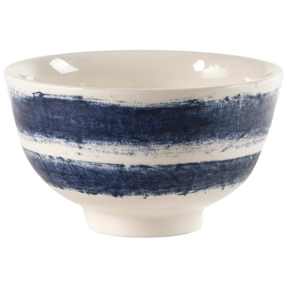 Contemporary Earthenware Handless Cup with Classic Tones of English Delftware