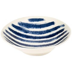 Contemporary Earthenware Medium Serving Bowl Classic Tones of English Delftware