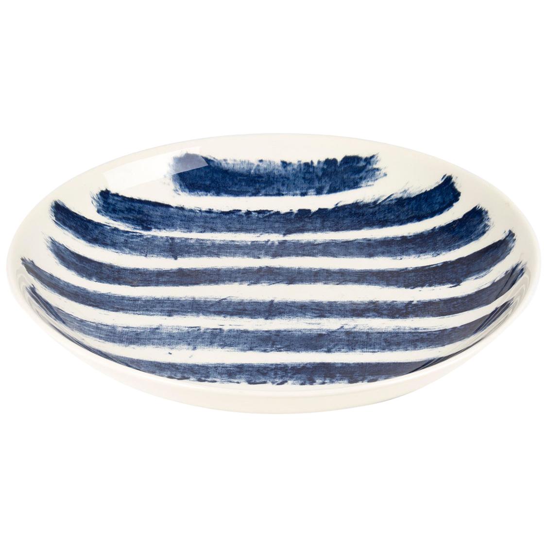 Contemporary Earthenware Pasta Bowl with Classic Tones of English Delftware