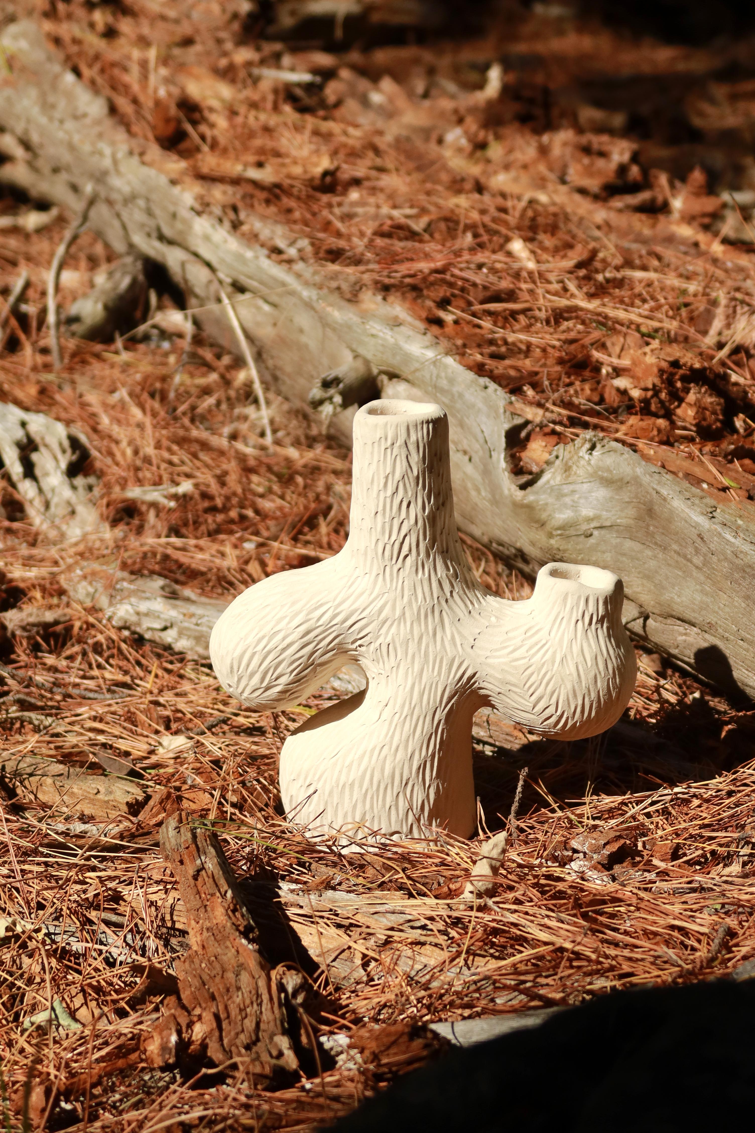 Hand-Carved Contemporary Earthy forest candelabra 01 handcrafted by Jan Ernst  For Sale