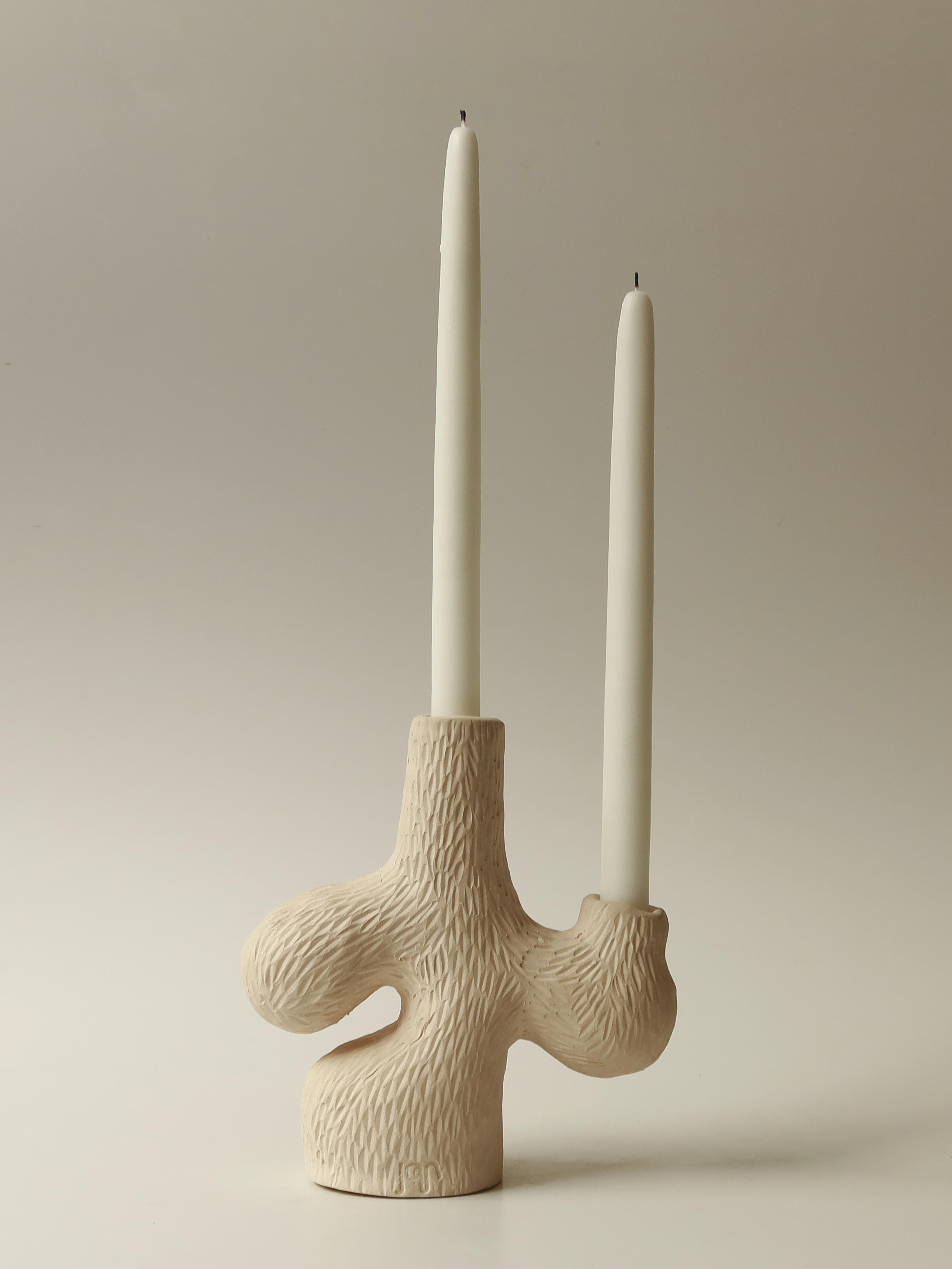 Ceramic Contemporary Earthy forest candelabra 01 handcrafted by Jan Ernst  For Sale