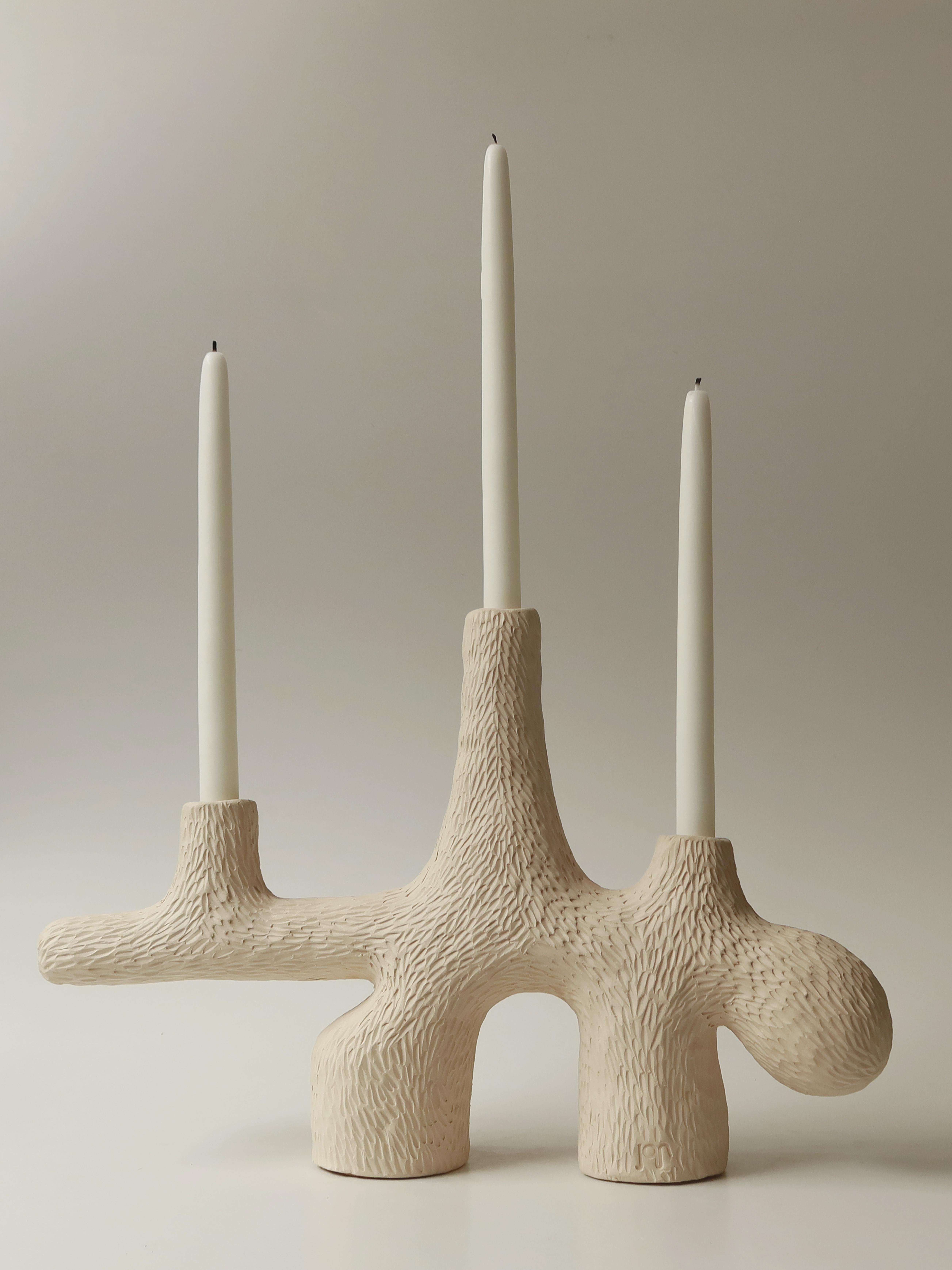 Hand-Carved Contemporary Earthy forest candelabra 02 handcrafted by Jan Ernst  For Sale