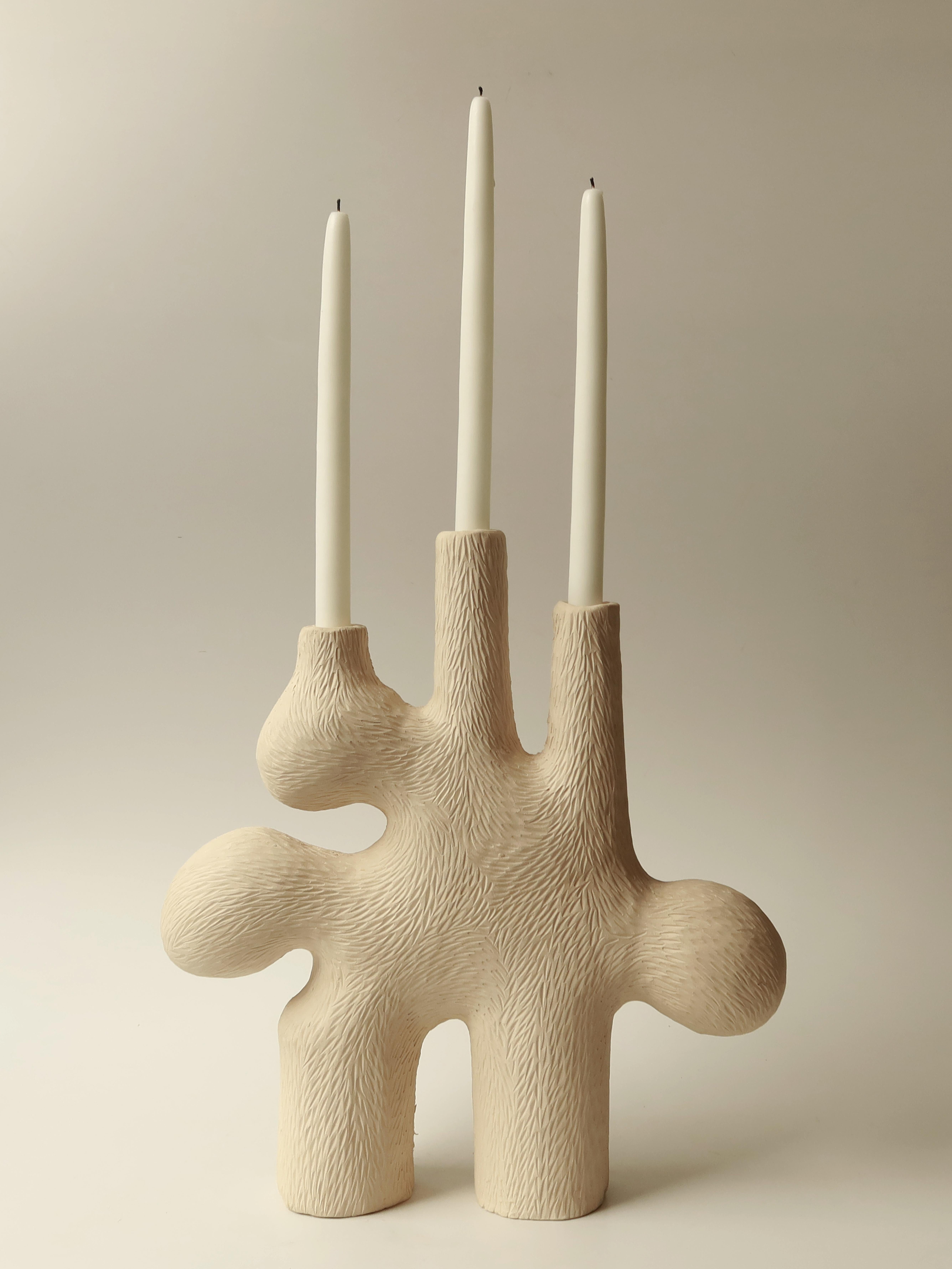 Hand-Carved Contemporary Earthy forest candelabra 03 handcrafted by Jan Ernst  For Sale