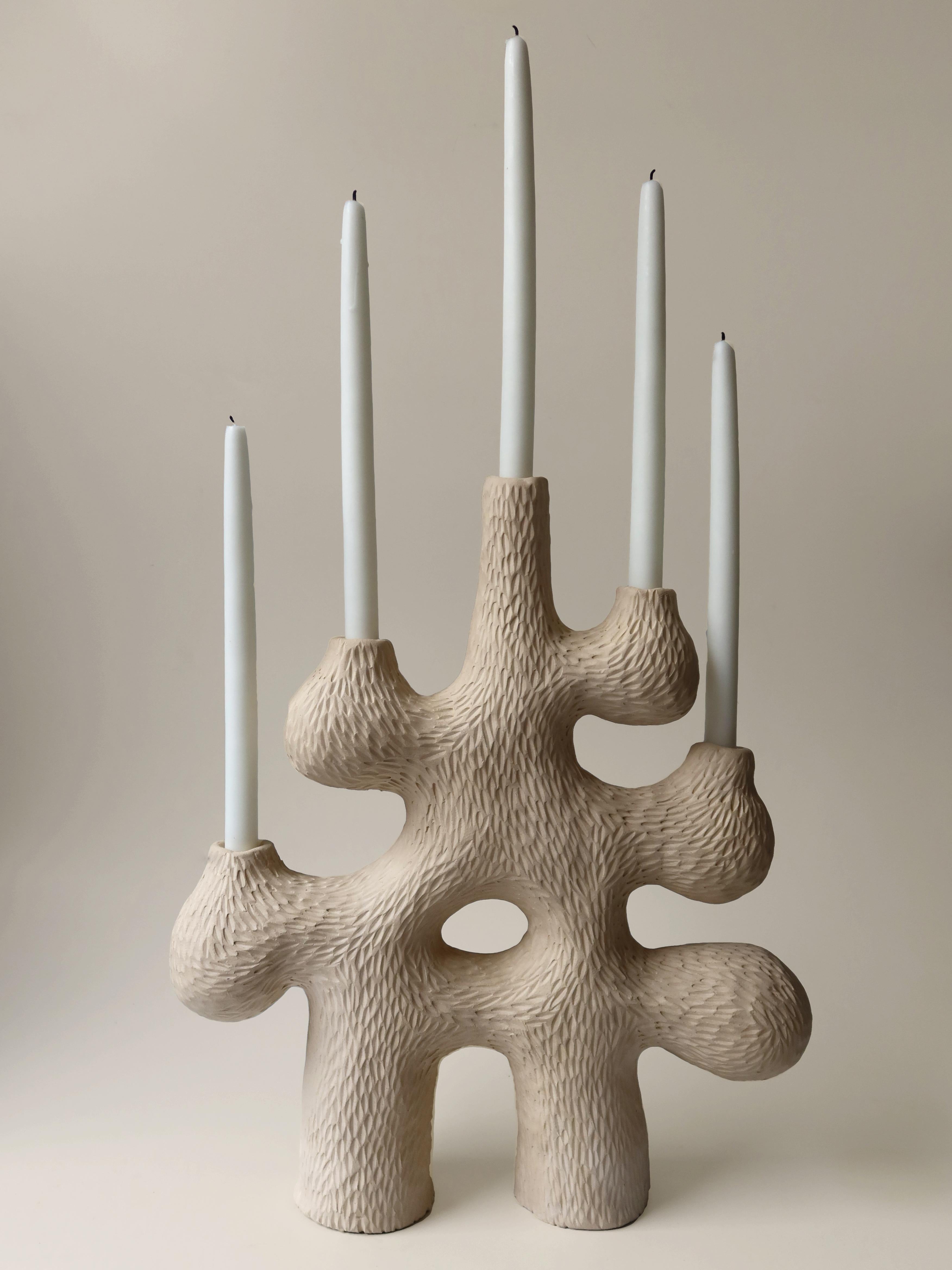 Hand-Carved Contemporary Earthy forest candelabra 04 handcrafted by Jan Ernst  For Sale