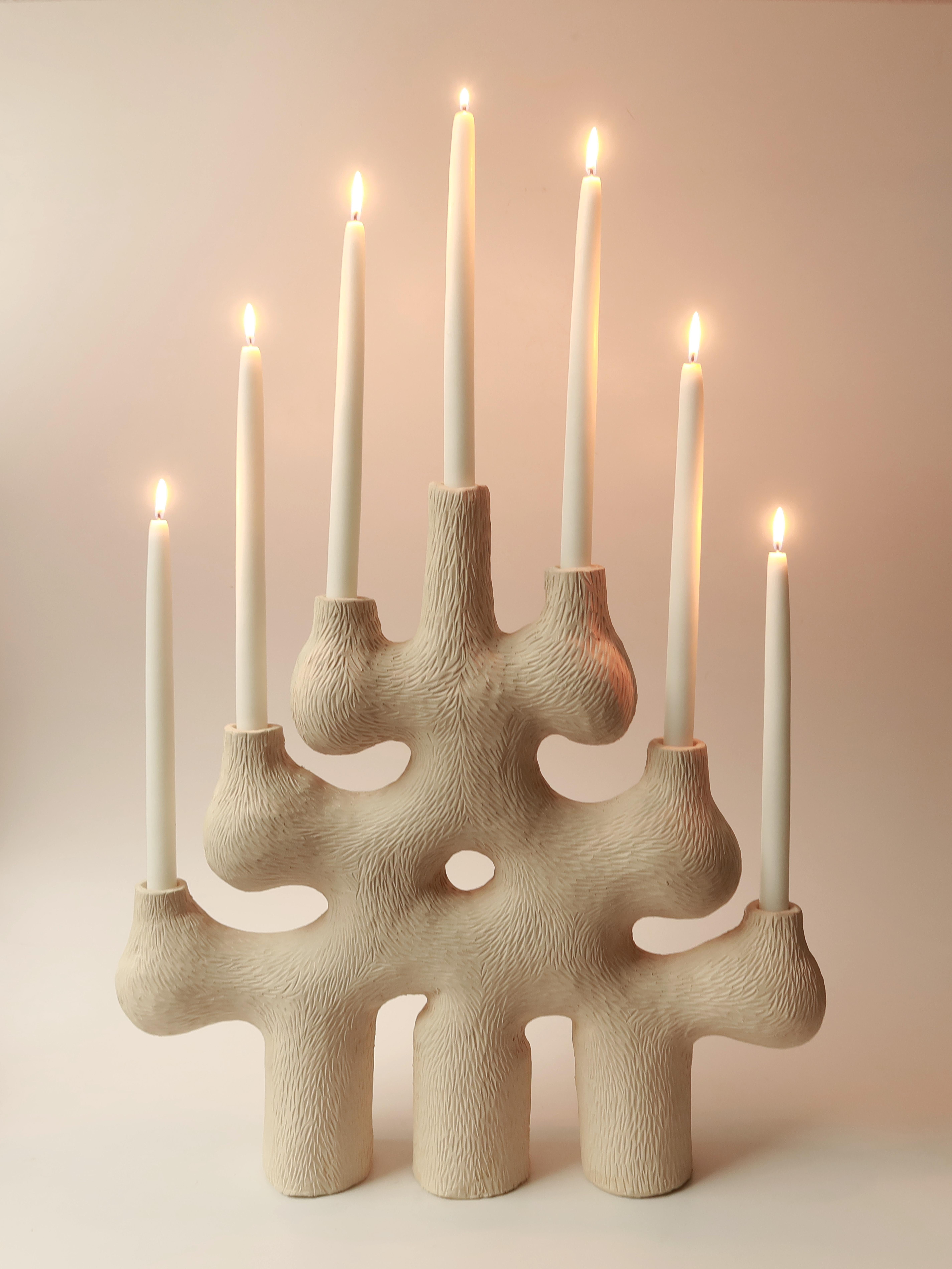 Hand-Carved Contemporary Earthy forest candelabra 05 handcrafted by Jan Ernst  For Sale