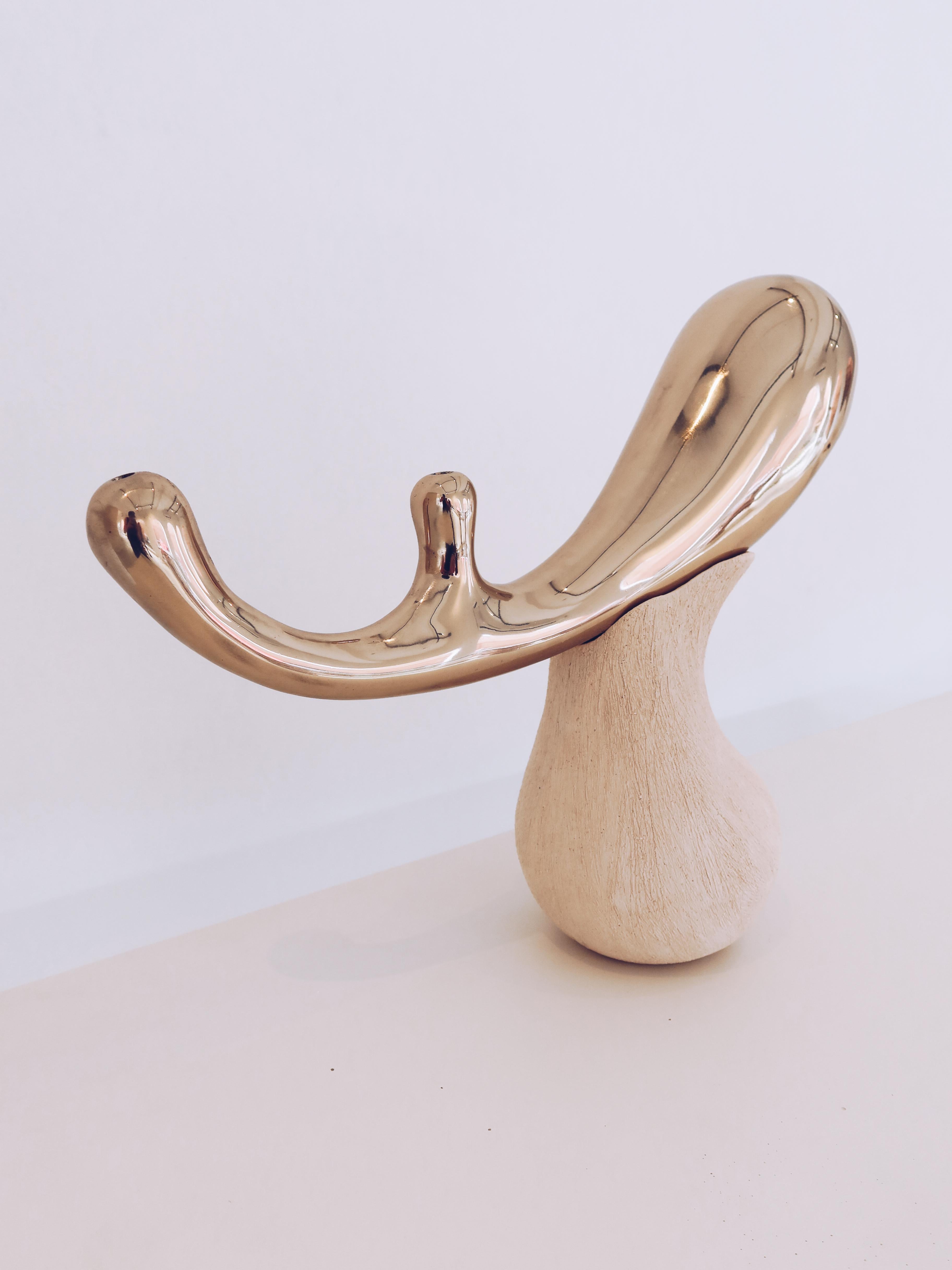 Hand-Carved Contemporary Earthy Tide Candelabra 04 (Bronze) handcrafted by Jan Ernst  For Sale