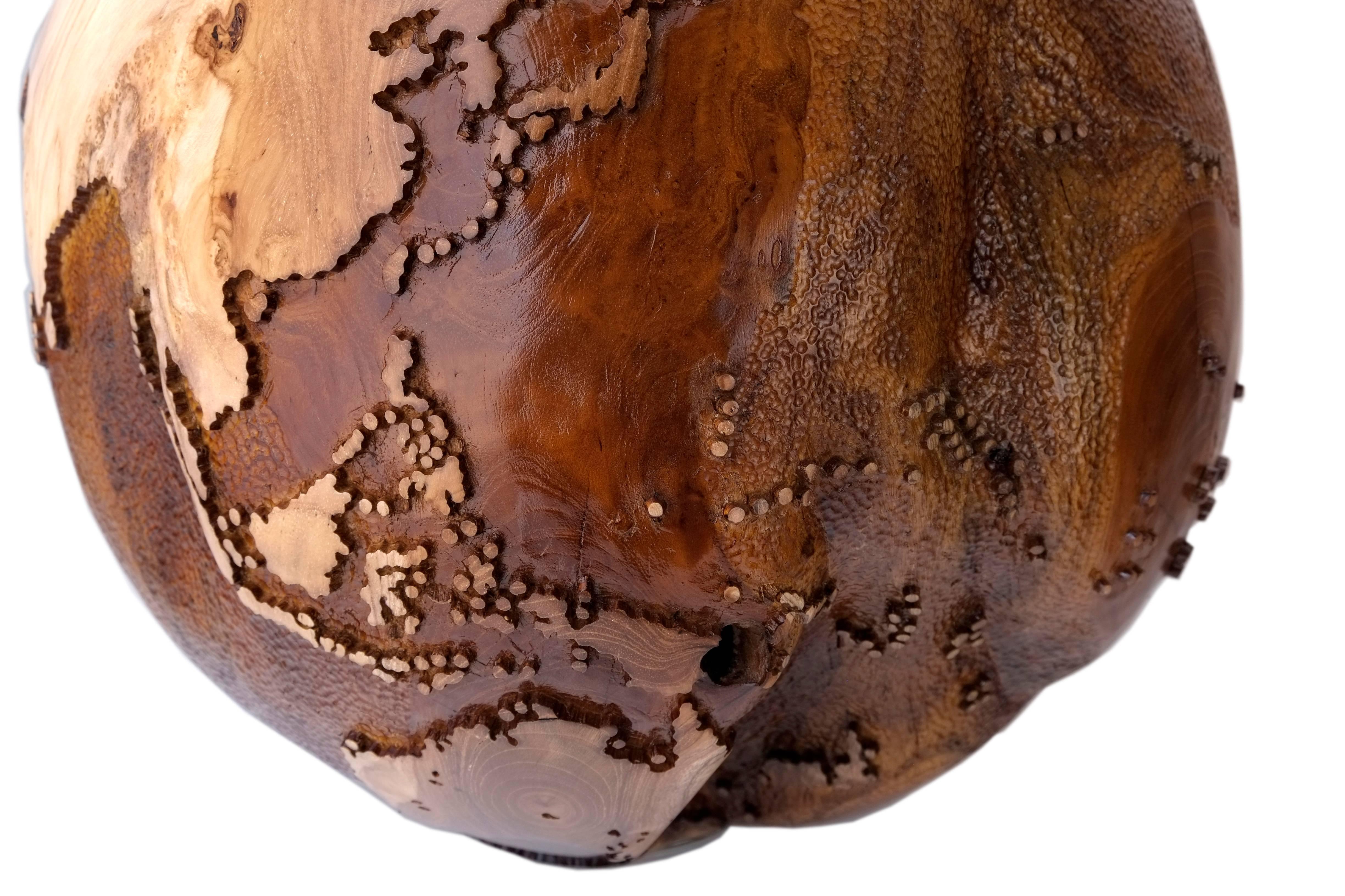 Contemporary Eclat Vibe Globe in Natural Burl and Hammered Skin Textured, 30cm For Sale 3