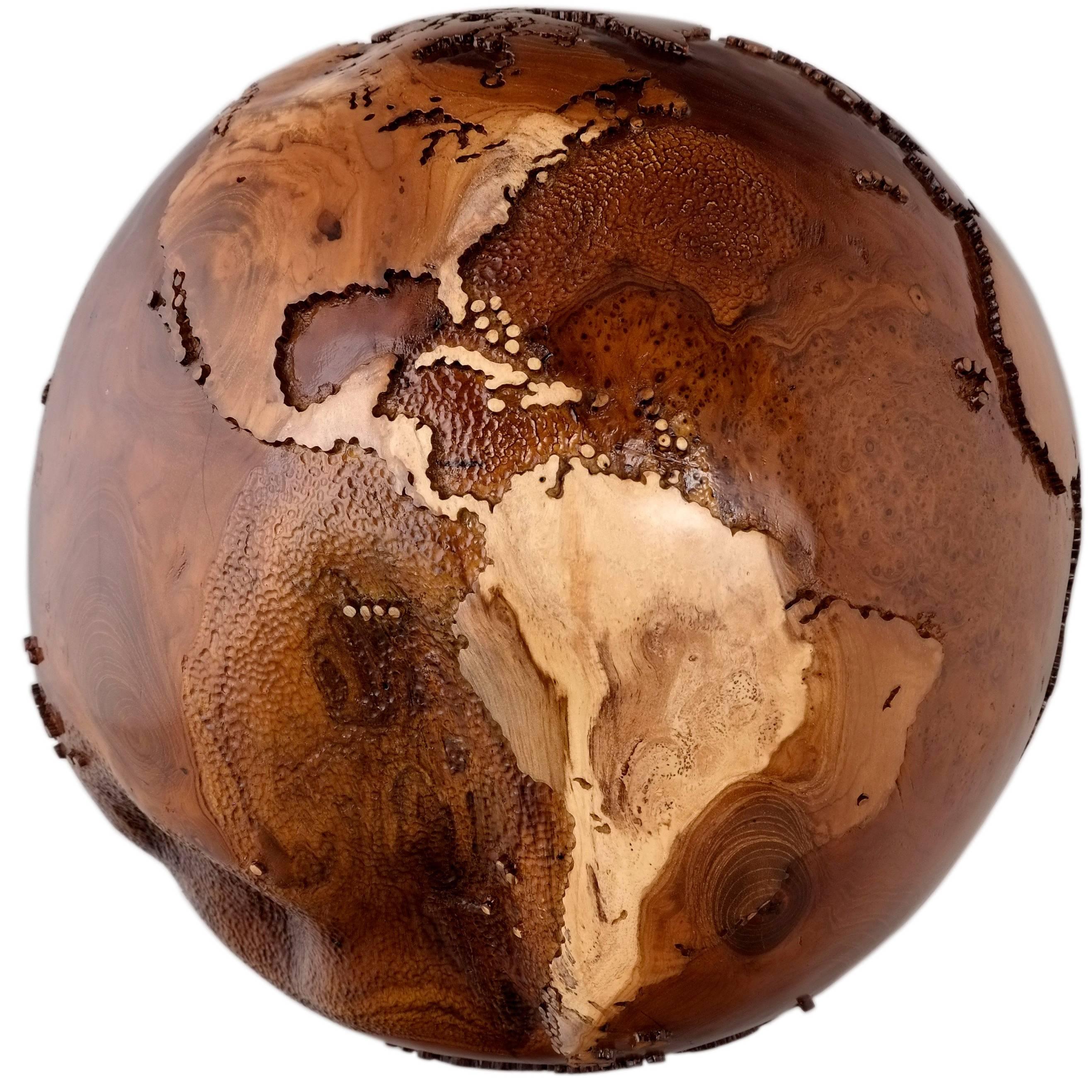 Contemporary Eclat Vibe Globe in Natural Burl and Hammered Skin Textured, 30cm For Sale