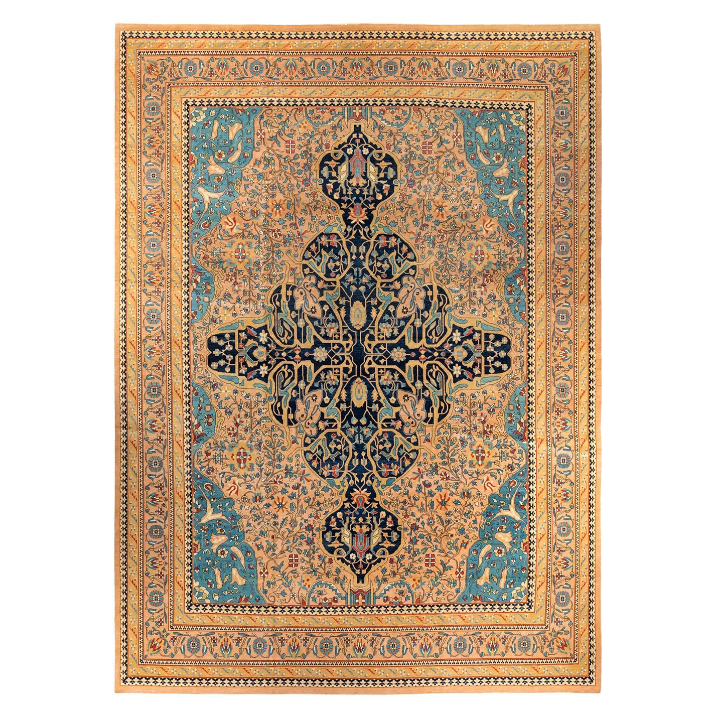 Contemporary Eclectic Hand Knotted Wool Beige Area Rug For Sale