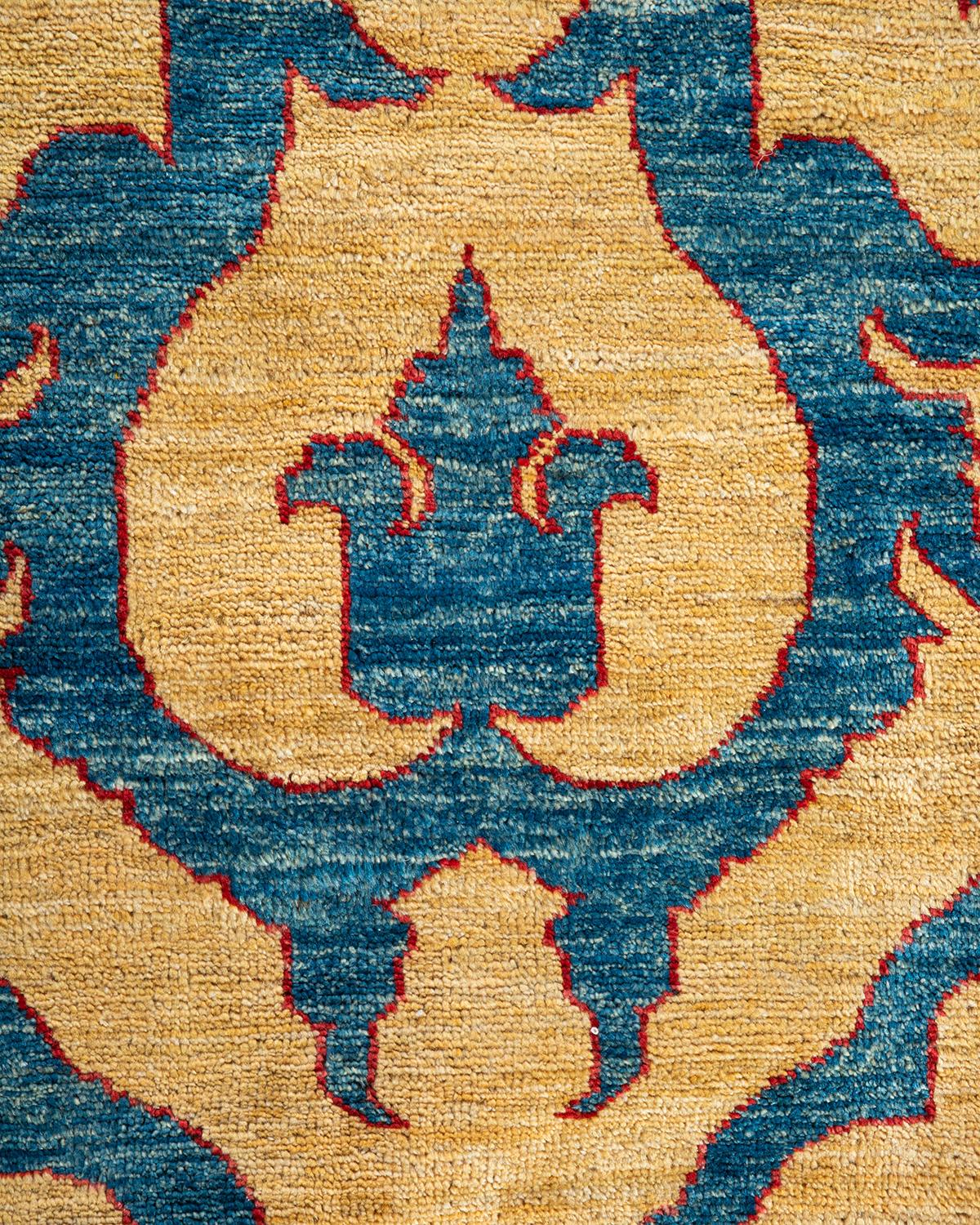 Pakistani Contemporary Eclectic Hand Knotted Wool Blue Area Rug For Sale