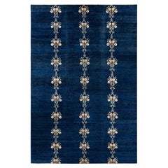 Contemporary Eclectic Handknotted Wool Blue Area Rug