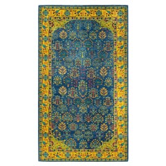 Contemporary Eclectic Hand Knotted Wool Blue Area Rug 