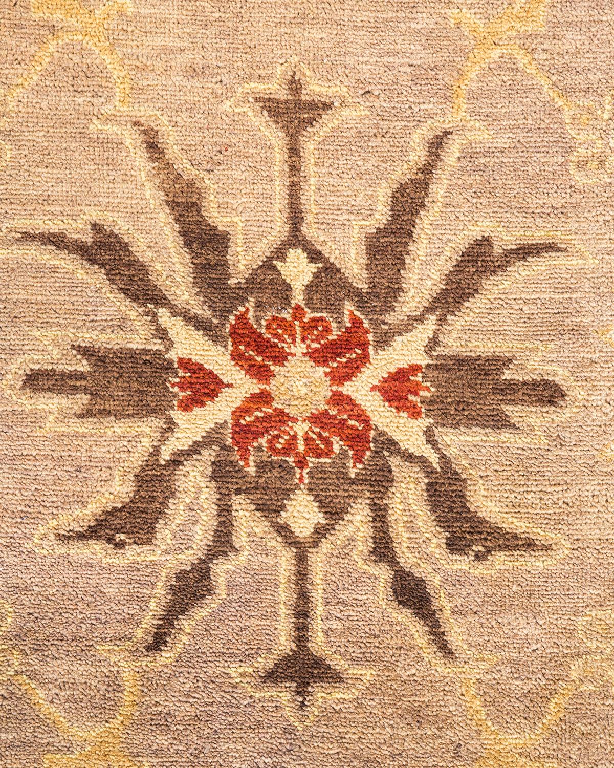 Alfombra contemporánea ecléctica anudada a mano en lana marrón Pakistaní en venta