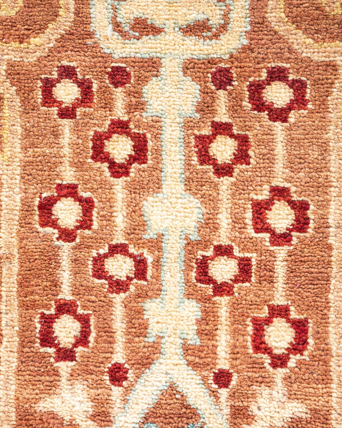 Pakistani Contemporary Eclectic Hand Knotted Wool Brown Area Rug For Sale