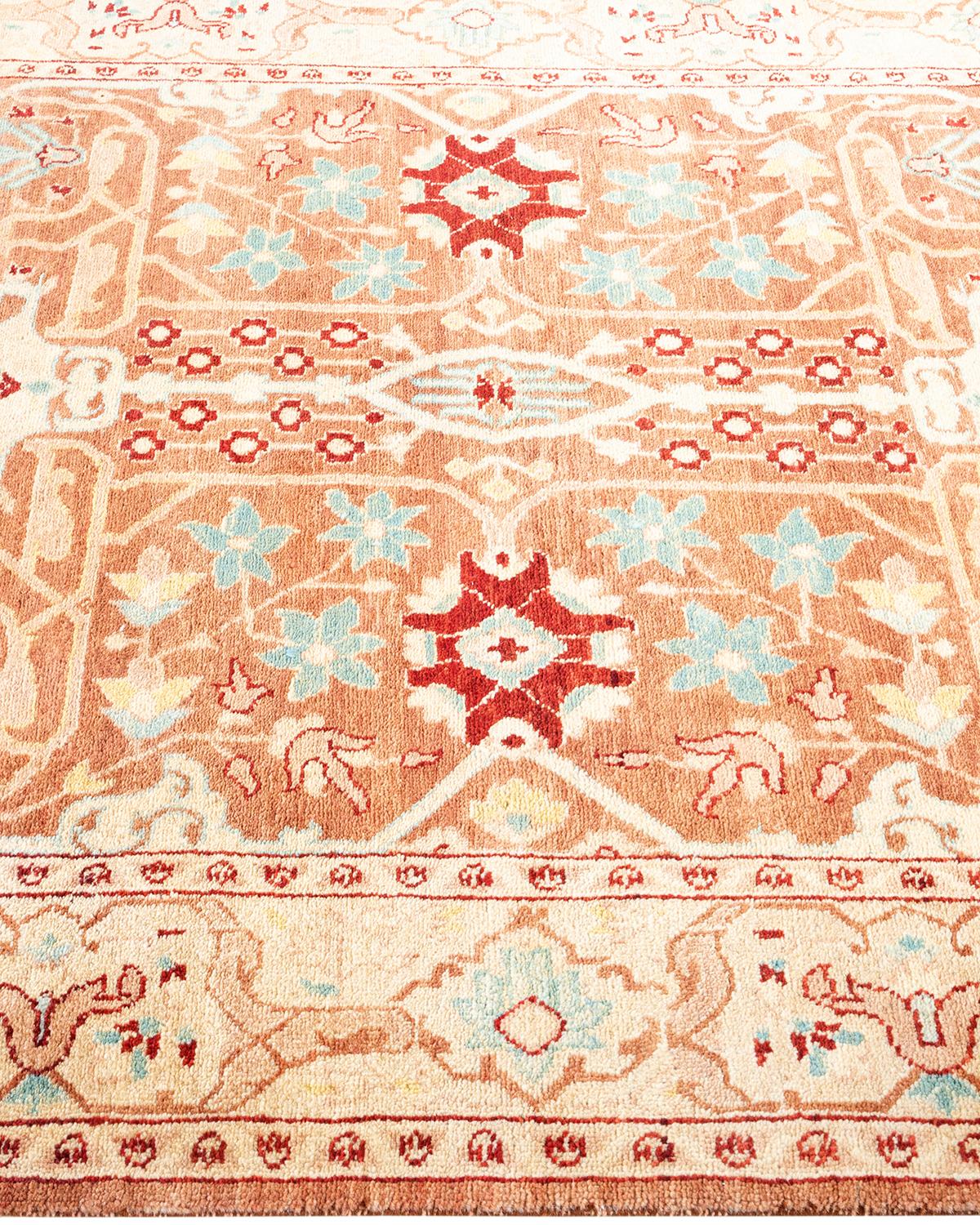 Contemporary Eclectic Hand Knotted Wool Brown Area Rug In New Condition For Sale In Norwalk, CT