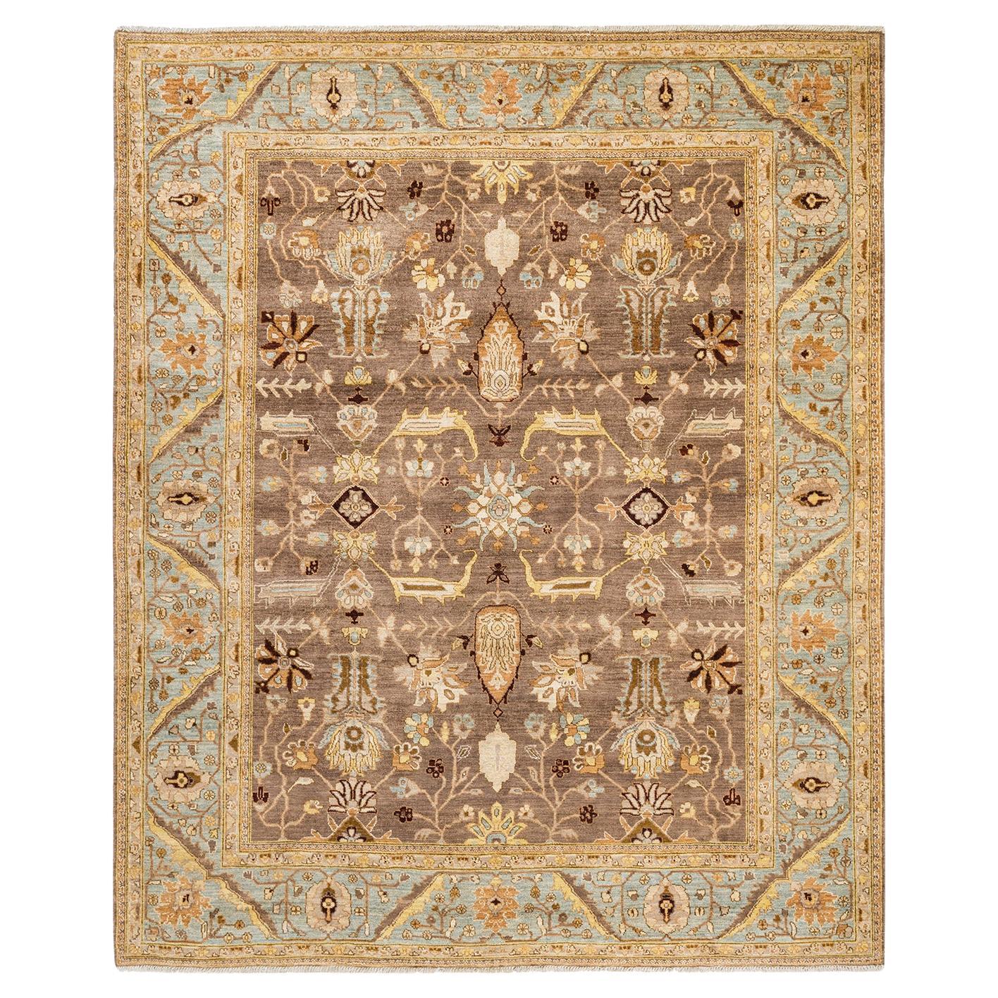 Contemporary Eclectic Hand Knotted Wool Brown Area Rug