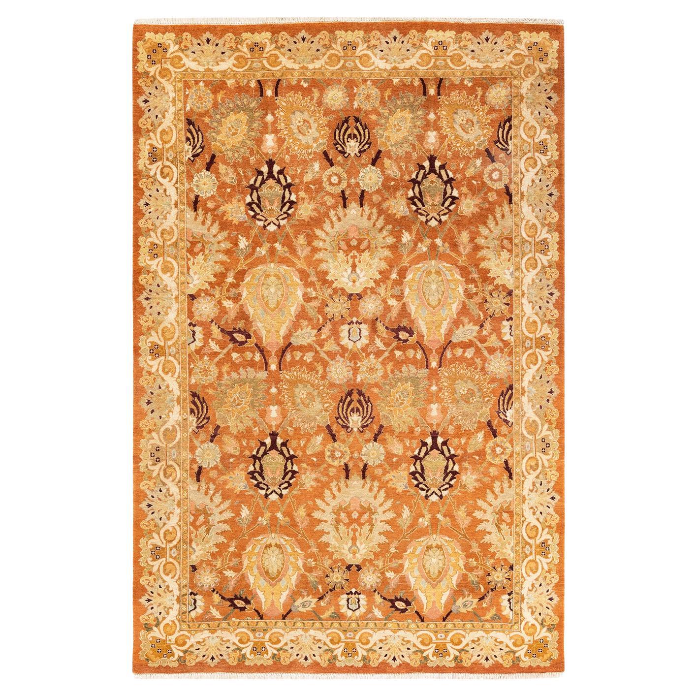 Contemporary Eclectic Hand Knotted Wool Brown Area Rug im Angebot
