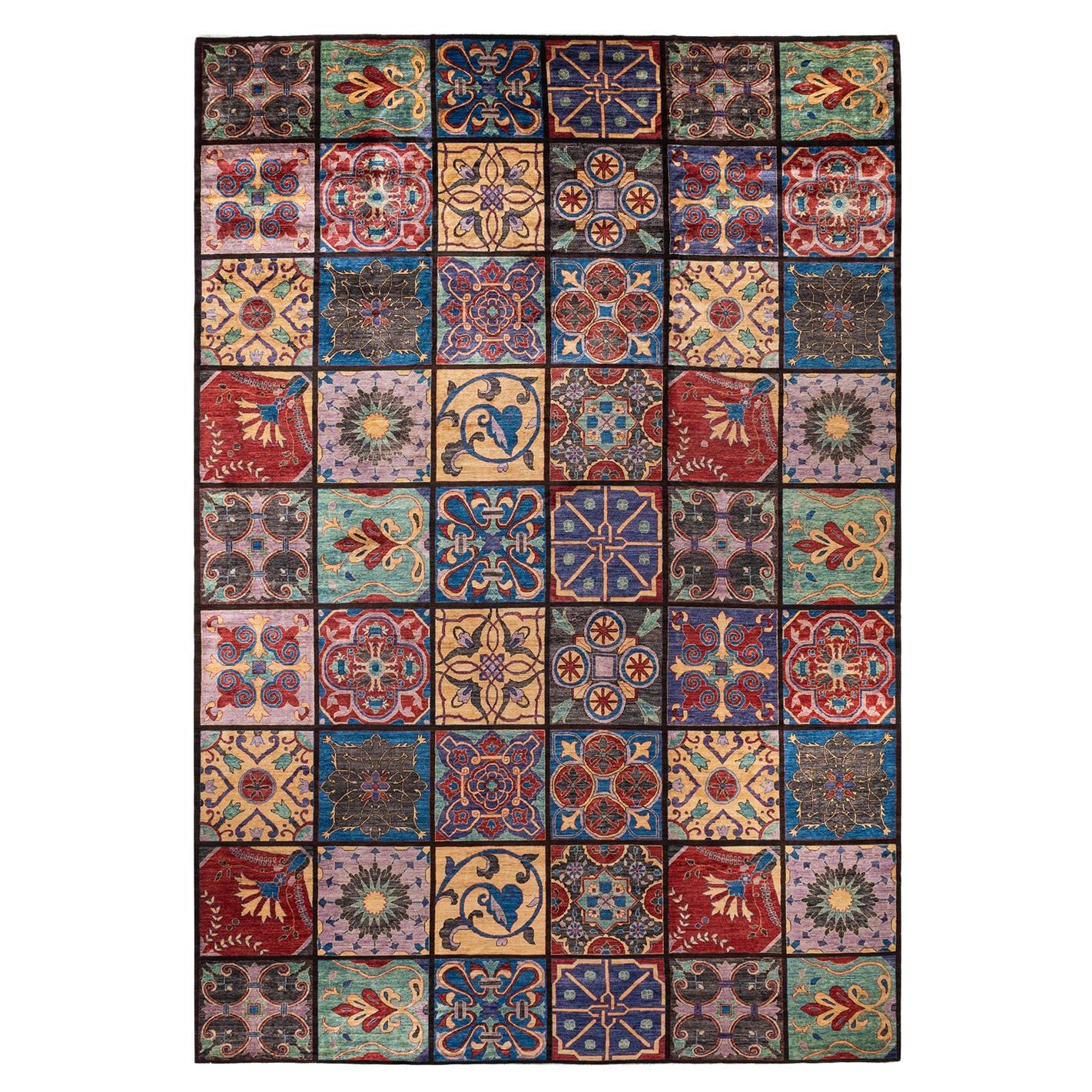 Contemporary Eclectic Hand Knotted Wool Brown Area Rug im Angebot