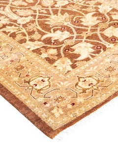 Contemporary Eclectic Hand Knotted Wool Brown Runner