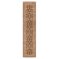 Contemporary Eclectic Hand Knotted Wool Brown Runner
