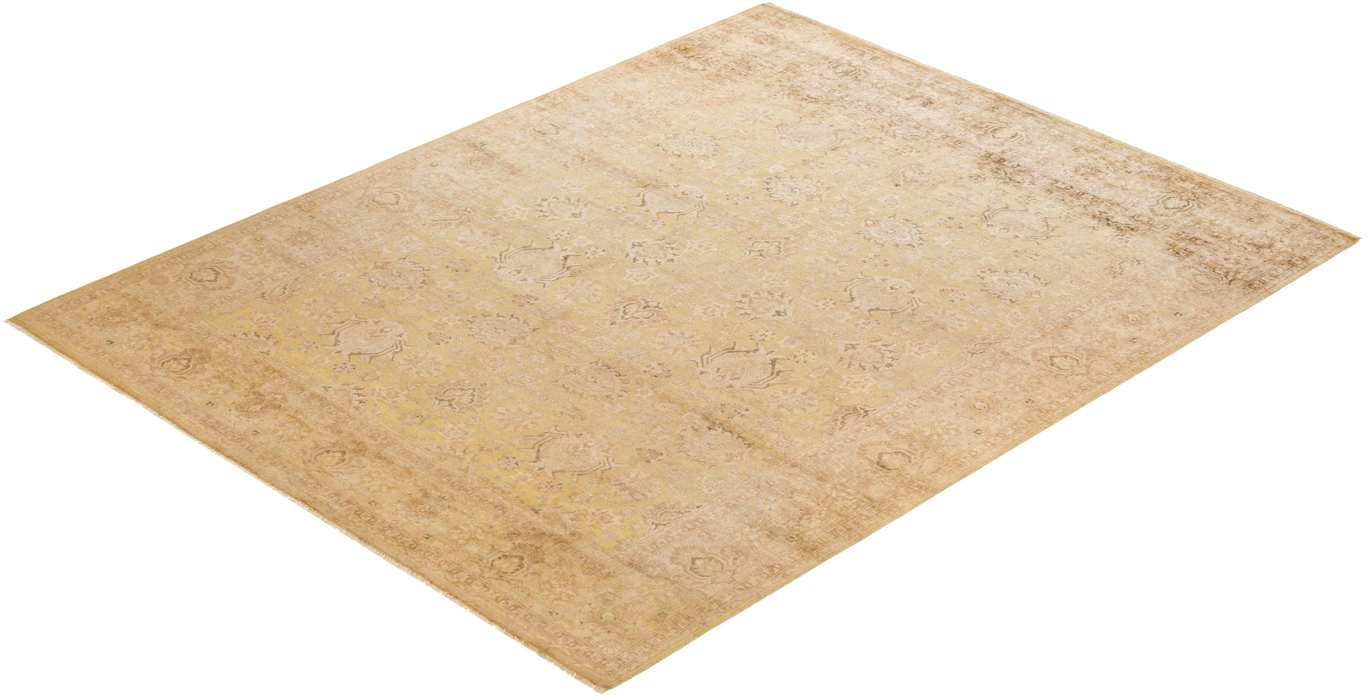 Contemporary Eclectic Hand Knotted Wool Green Area Rug For Sale 4