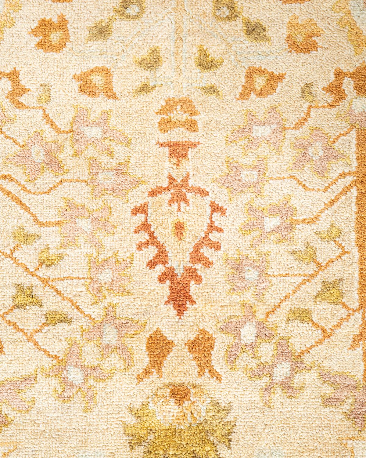 Pakistani Contemporary Eclectic Hand Knotted Wool Ivory Area Rug  For Sale