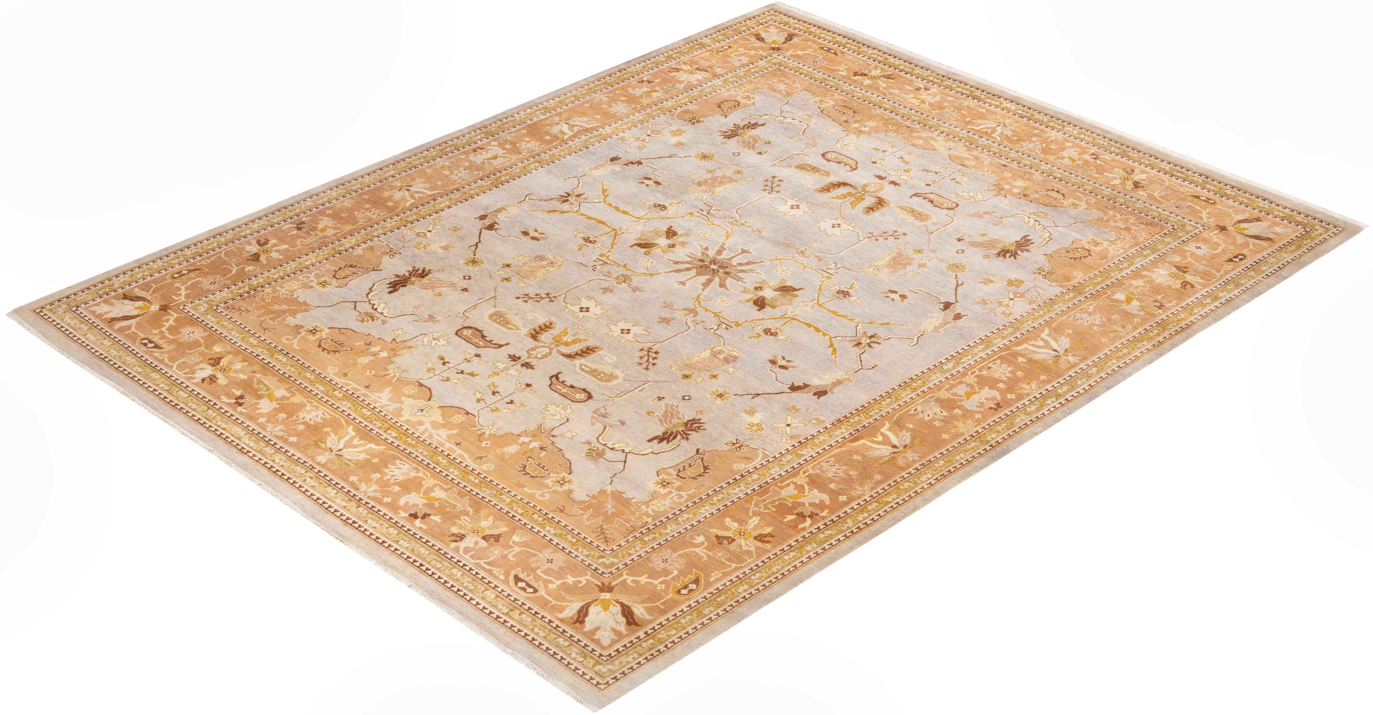 Contemporary Eclectic Hand Knotted Wool Ivory Area Rug For Sale 4